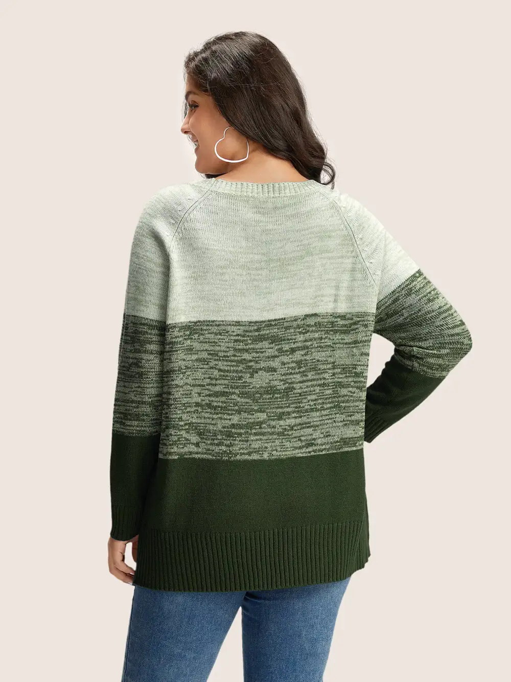 Colorblock Contrast Heather Button Detail Pullover