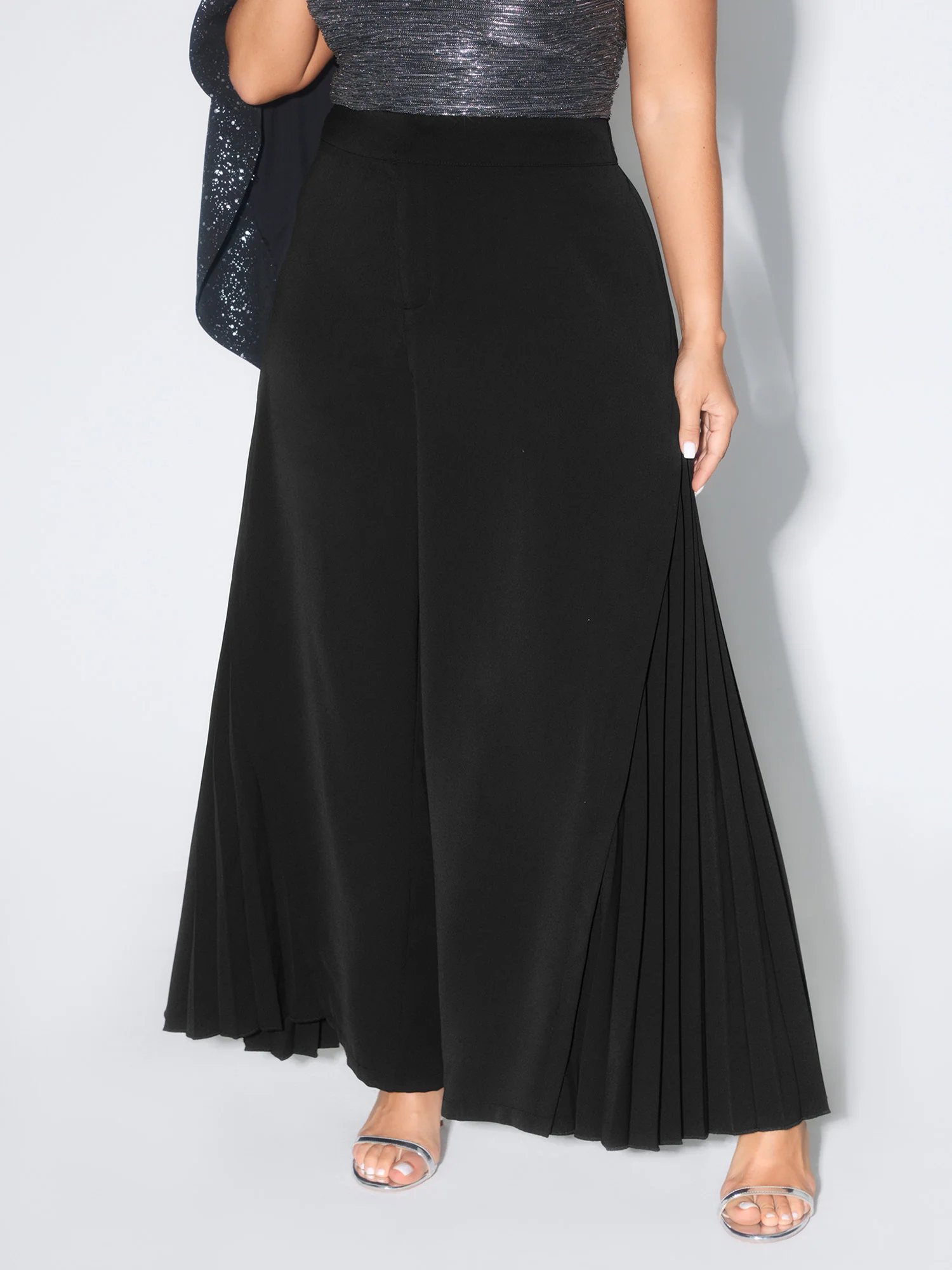Pleated Side Wide-Leg Pants