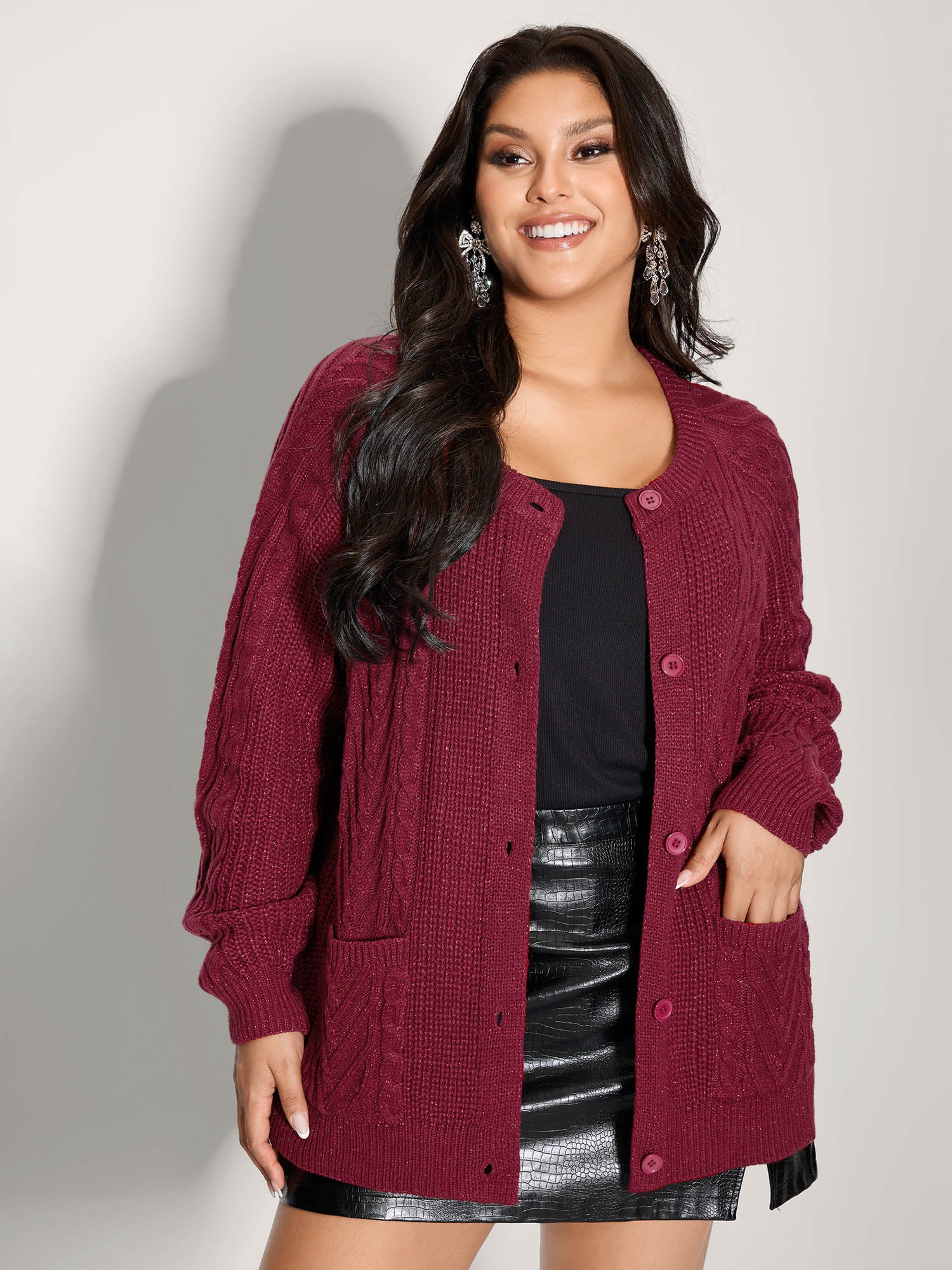 Lurex Twist Button Knit Cardigan