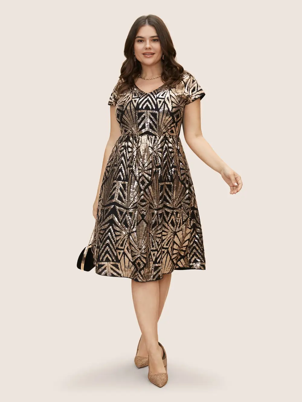 Geometric Sequin Dolman Sleeve Midi Dress