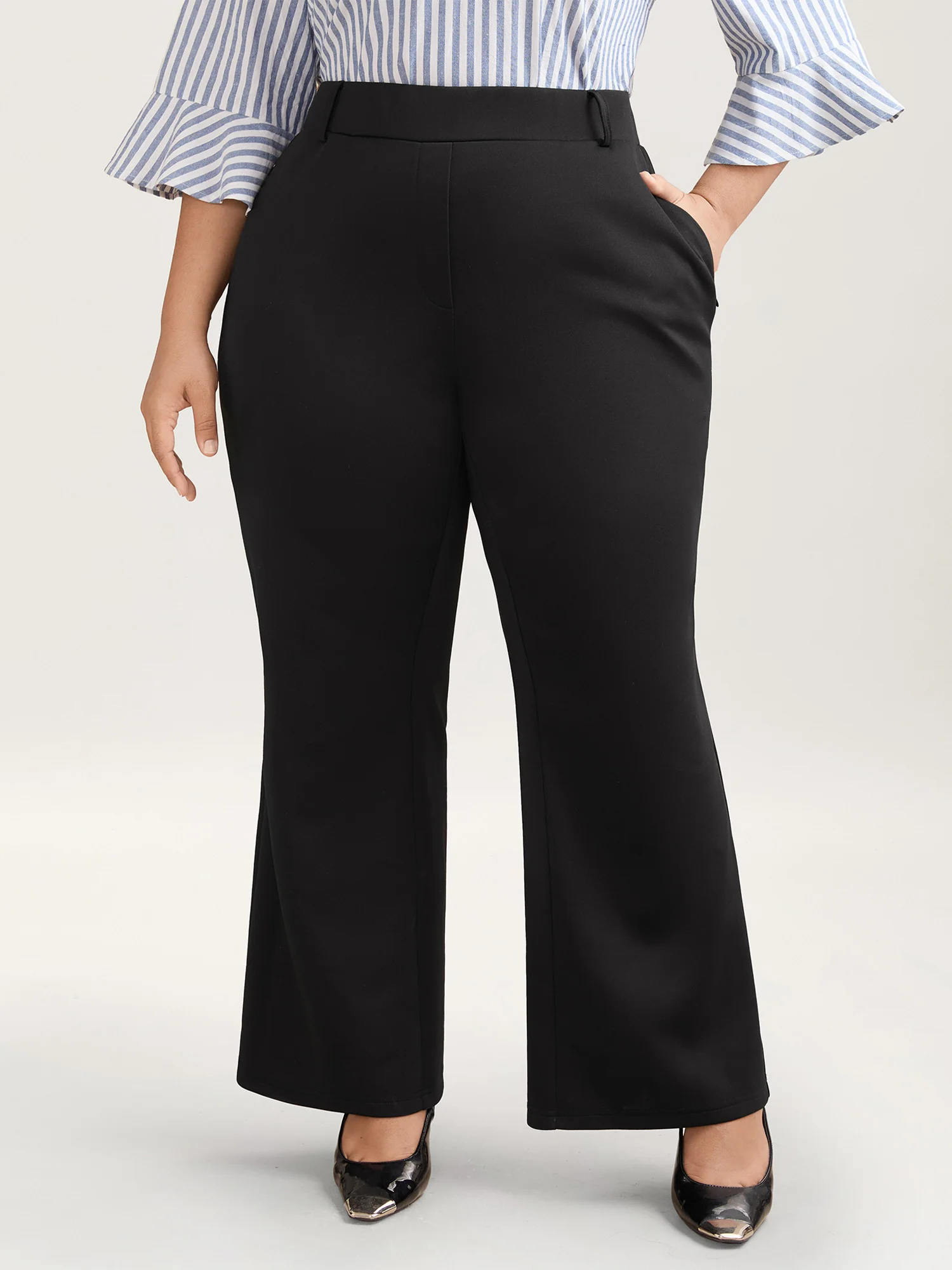 Stretchy Waist Zipper Pocket Flared Pants