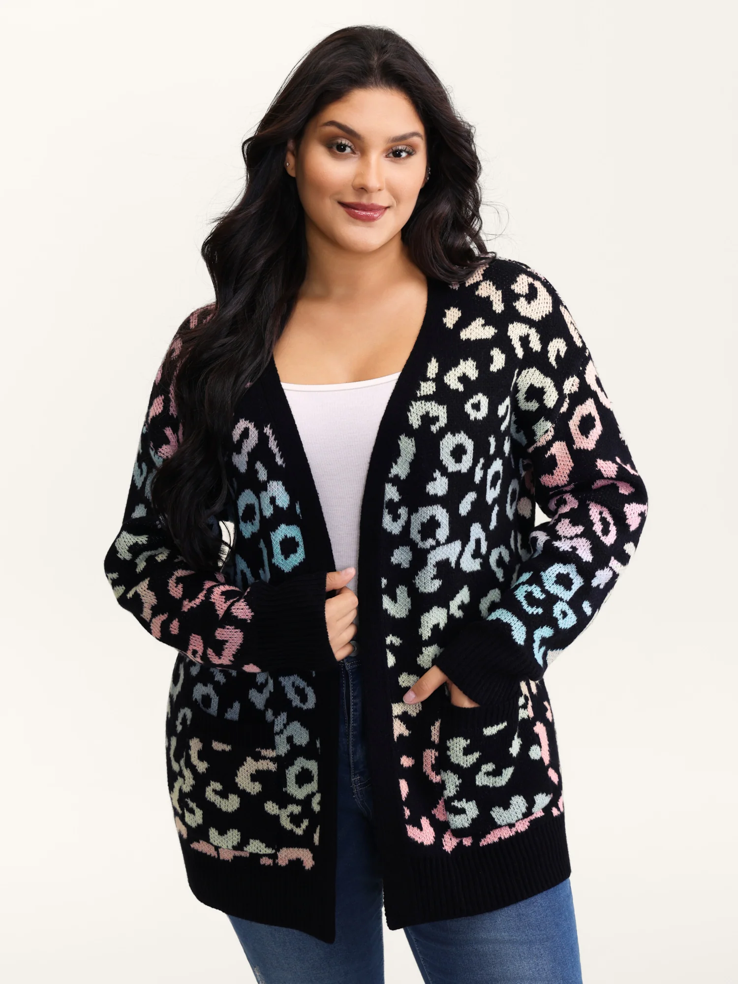 Leopard Colorful Print Open-Front Cardigan