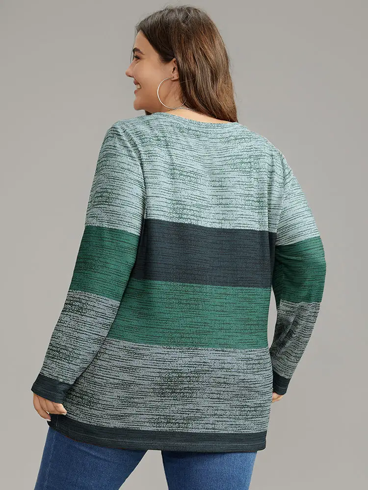 Striped Colorblock Contrast V Neck T-Shirt