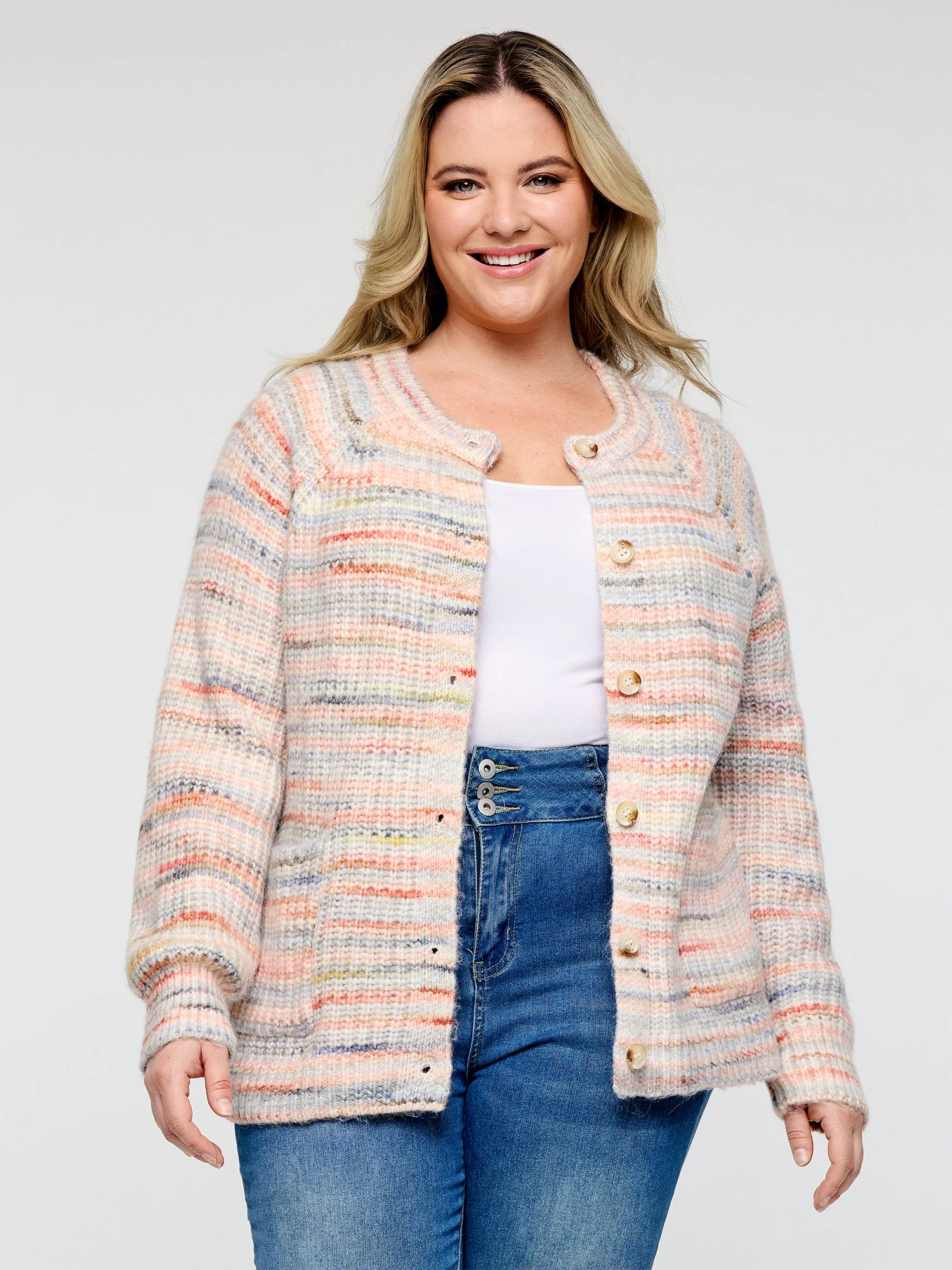 Heather Buttons Pockets Knit Cardigan