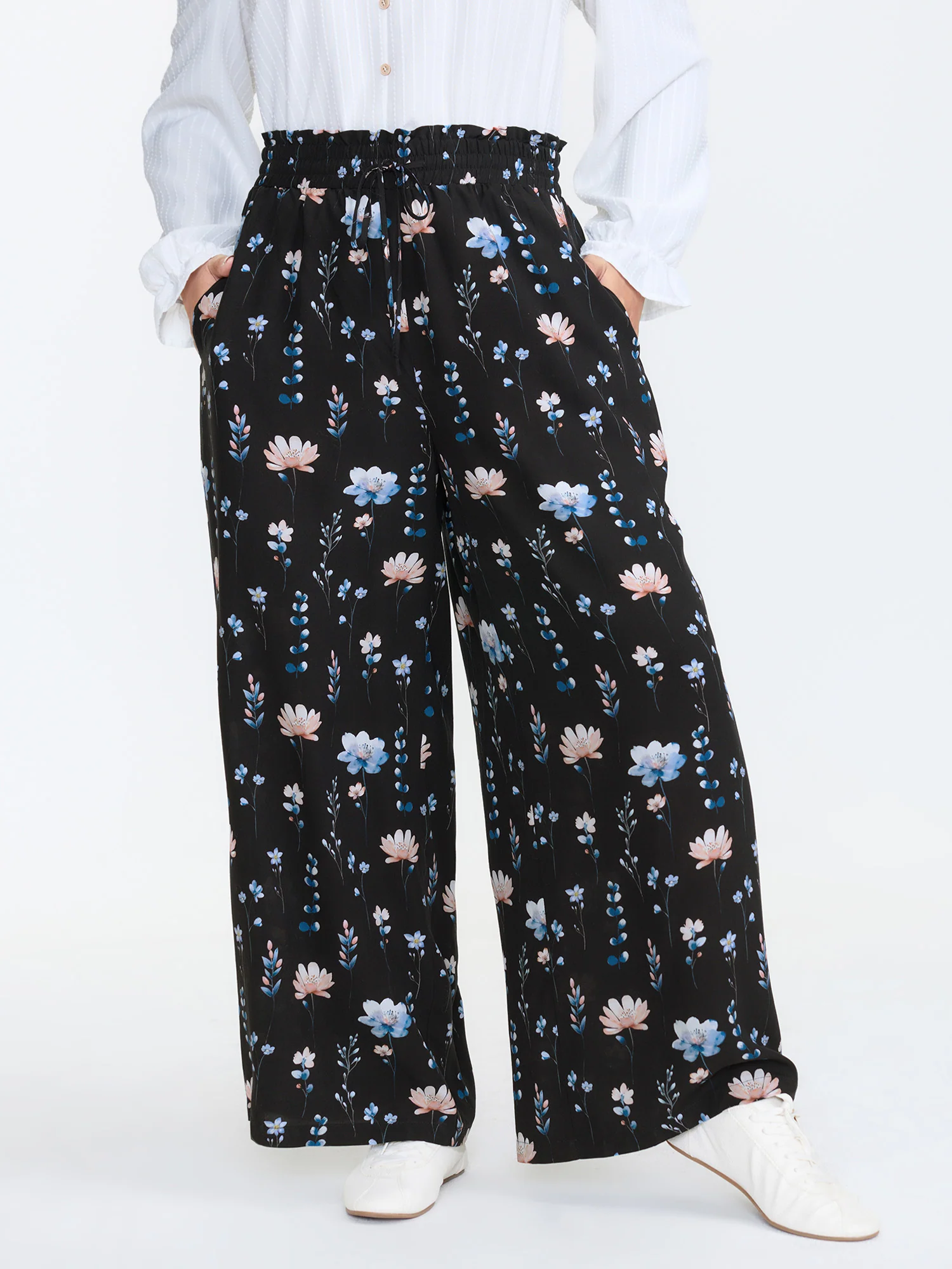 Floral Print Drawstring Waist Loose Fit Pants
