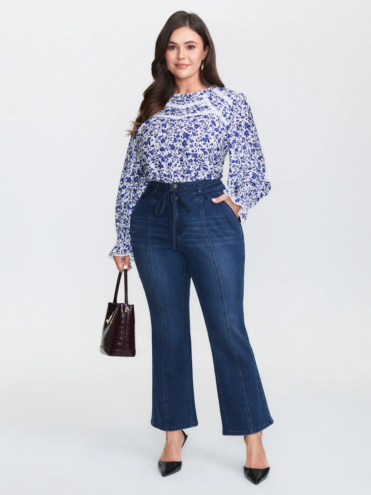 Seamed Drawstring Bootcut Jeans