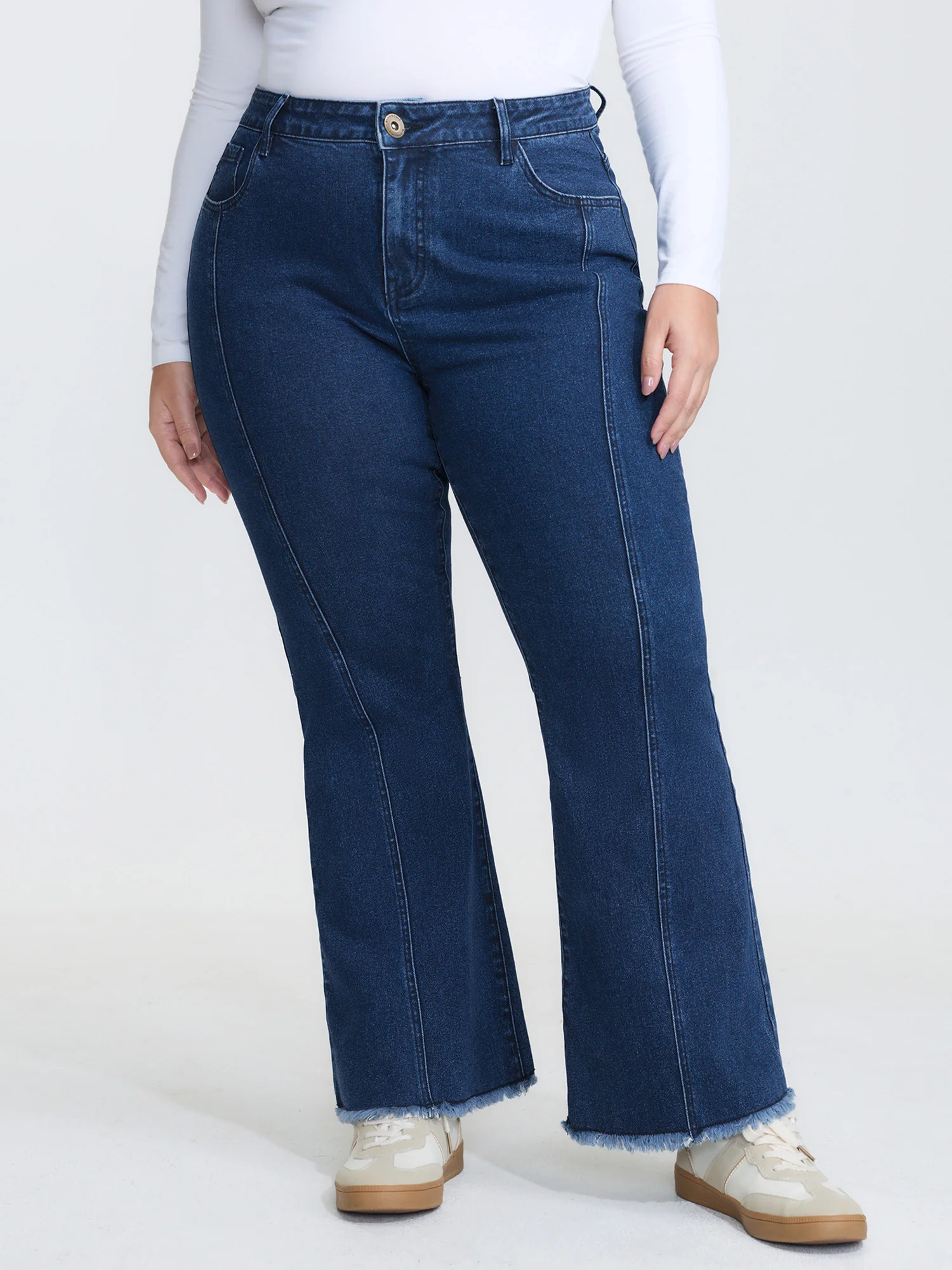 Mid Rise Patchwork Panel Flared Jeans