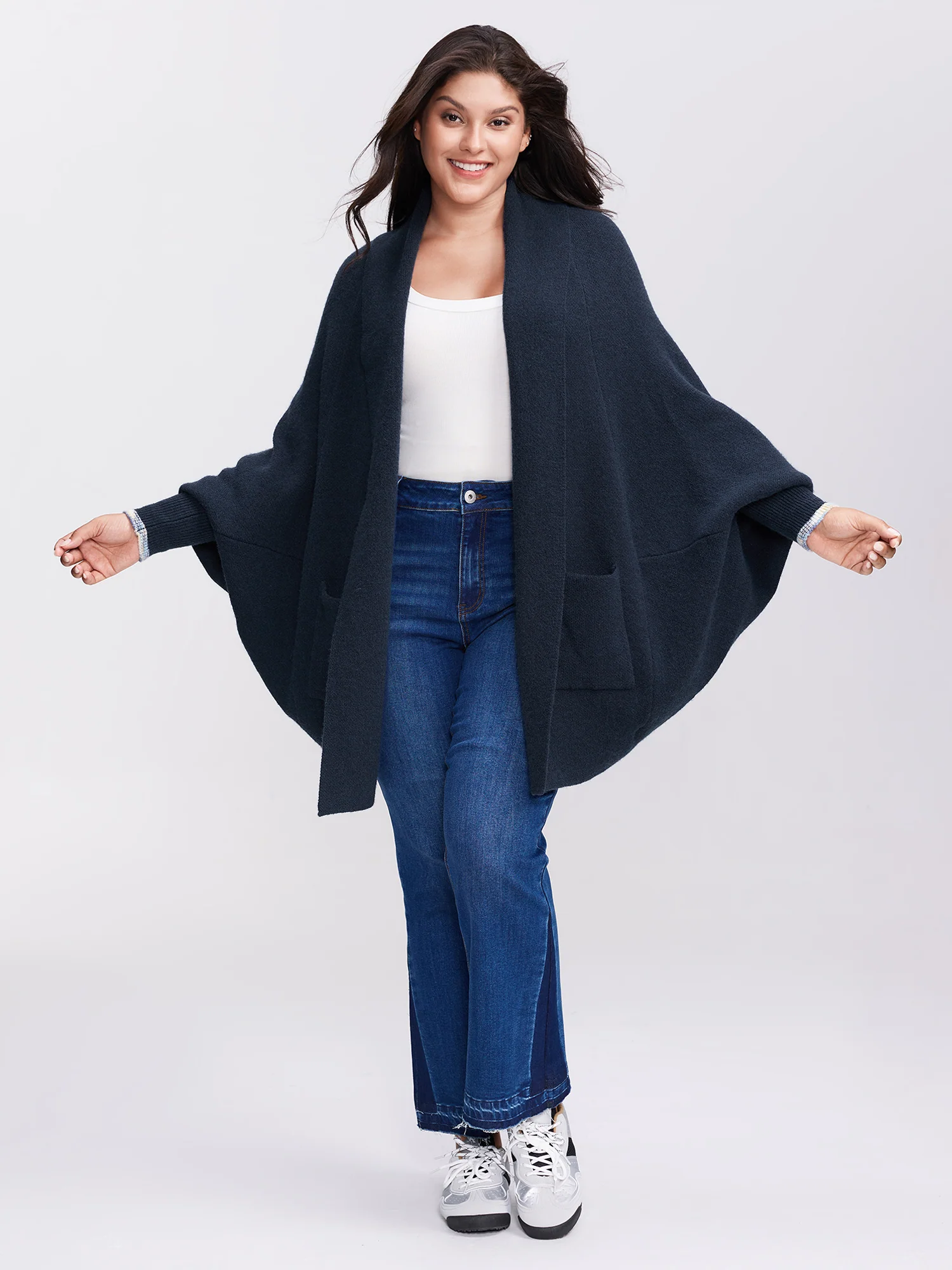 Heart Pattern Flowy Front-Open Knit Cardigan