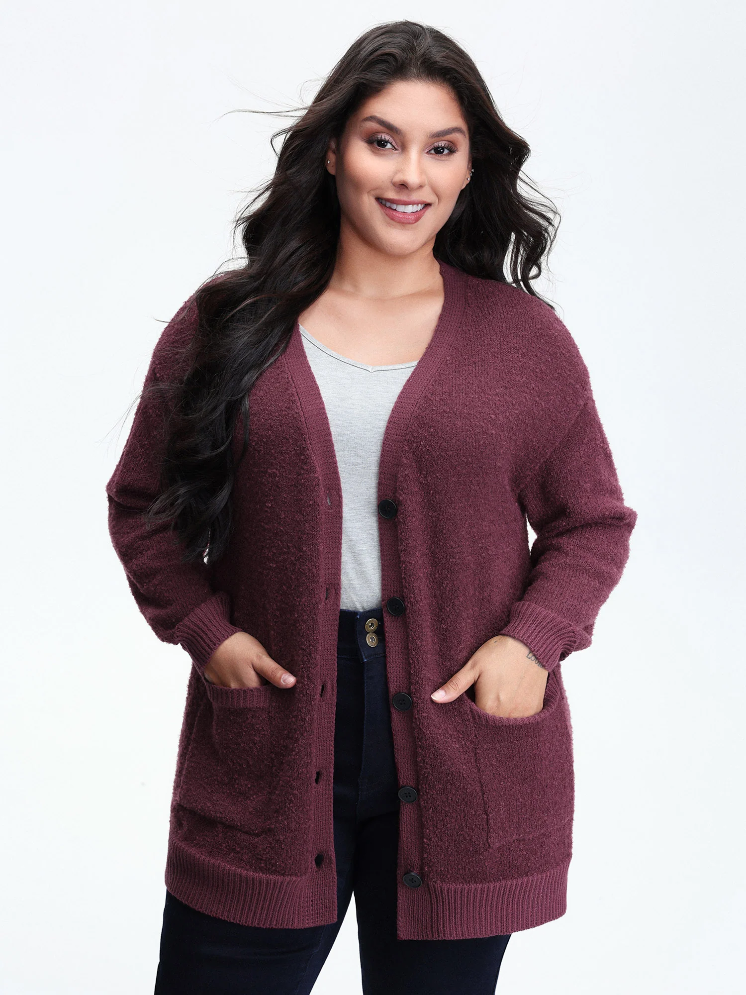 Textured Button Pockets Knit Cardigan