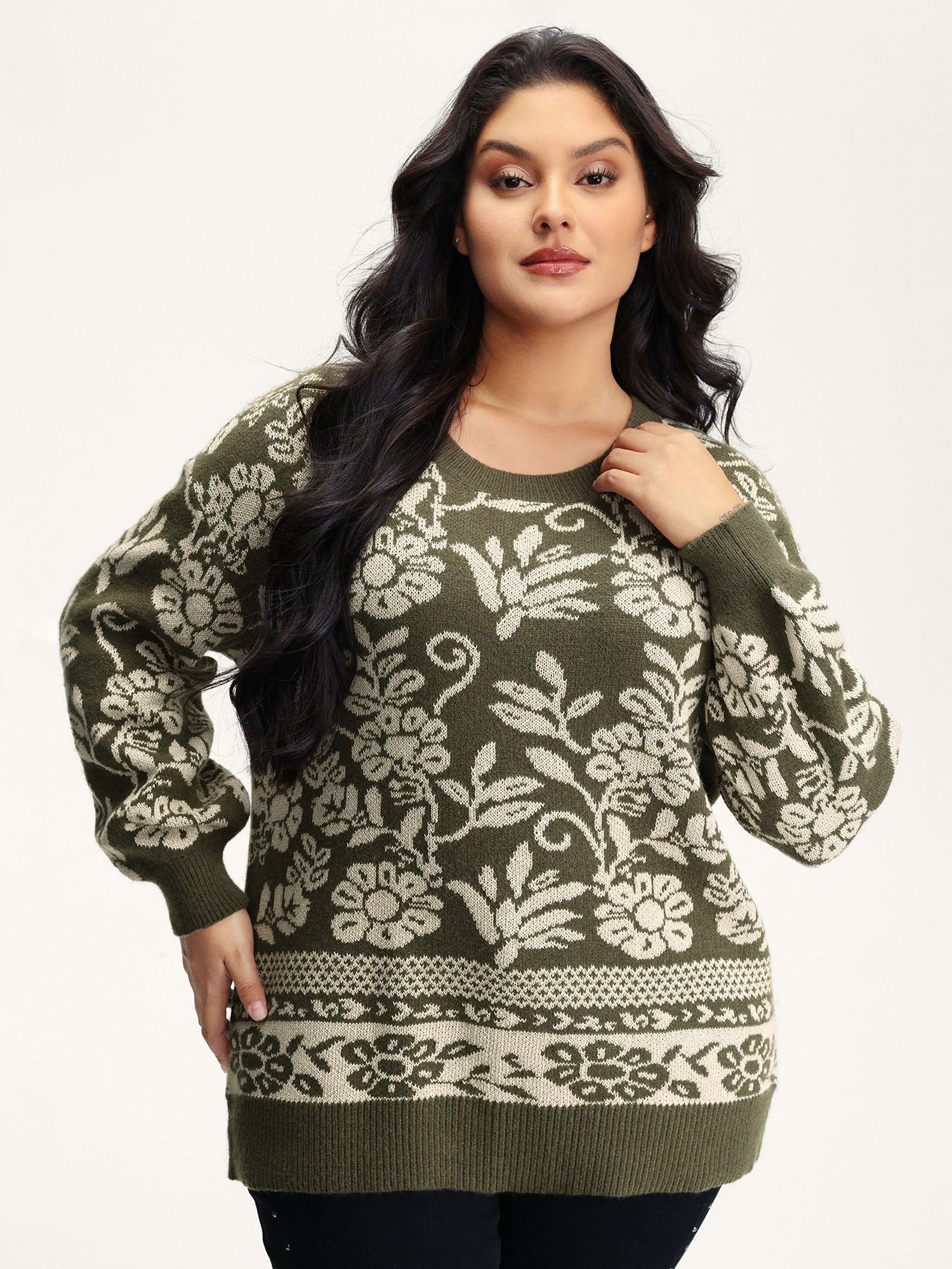 Retro Floral Jacquard Lantern Sleeve Cardigan