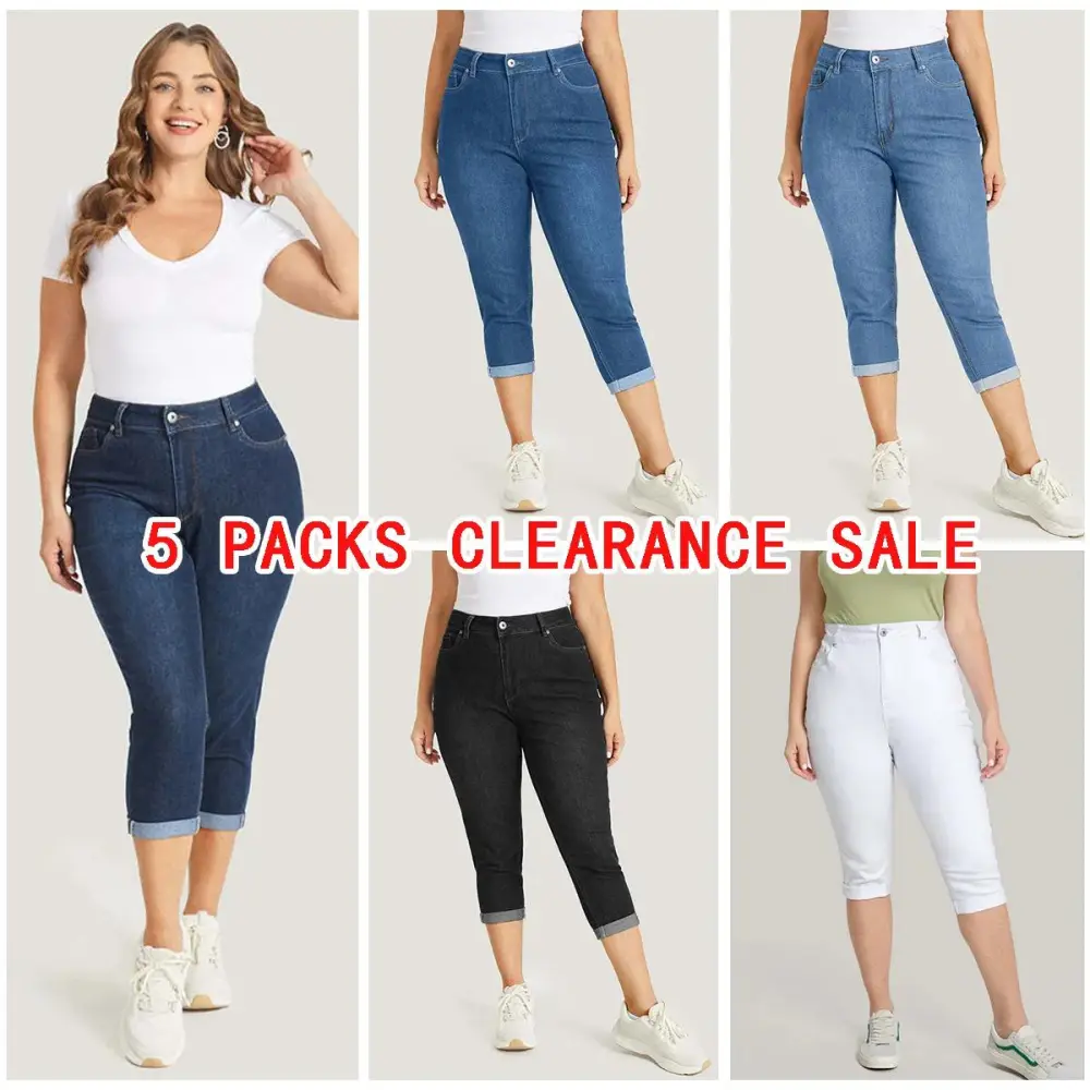 5 Packs-Very Stretchy High Rise Dark Wash Cropped Jeans