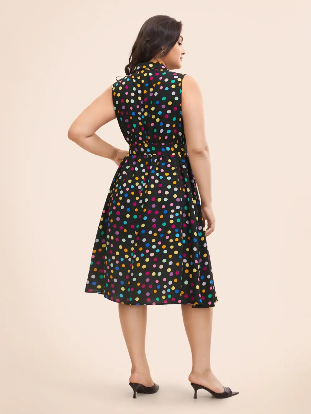 Polka Dot Front Tie Midi Shirt Dress