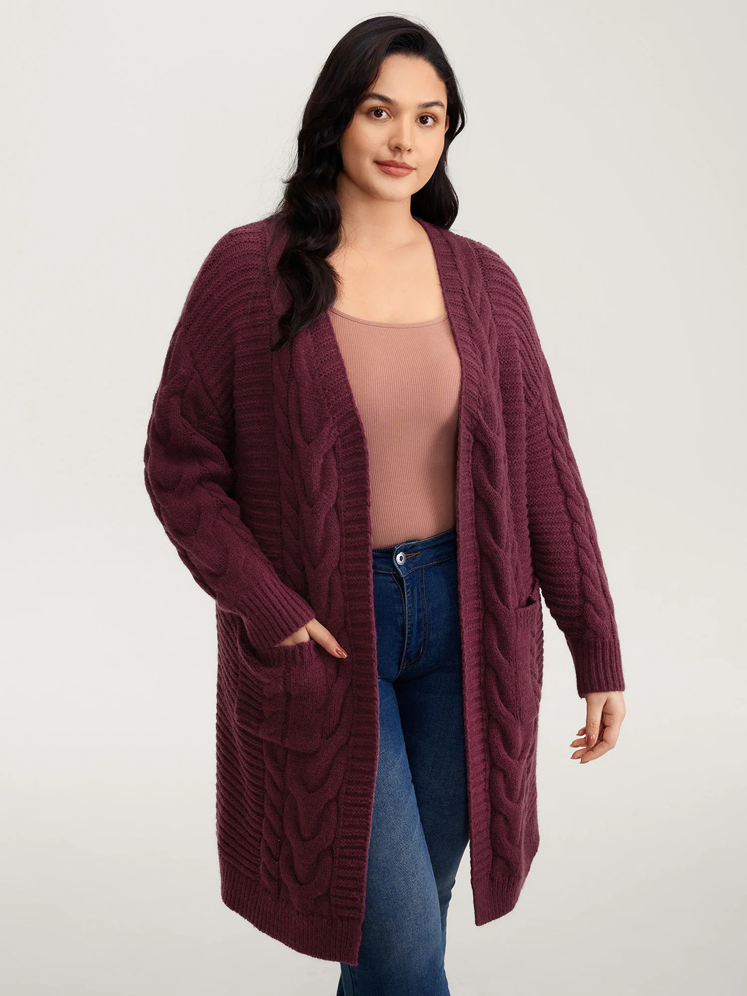 Textured Super Stretchy Pockets Knit Cardigan