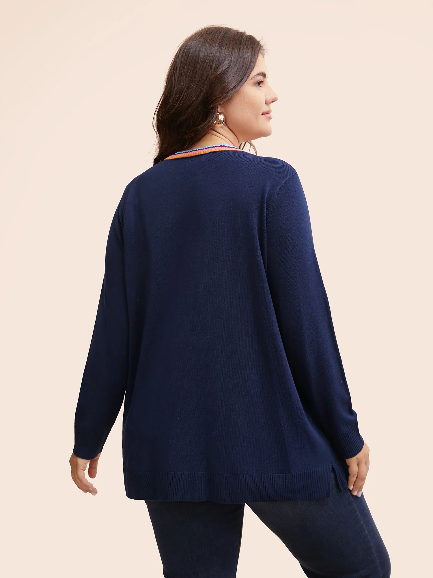 Contrast Striped Trim Patch Pocket Cardigan