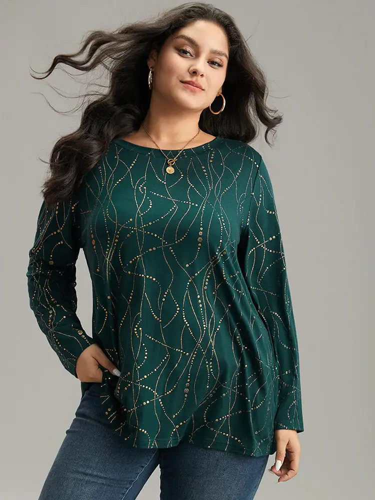 Polka Dot Contrast Round Neck T-Shirt