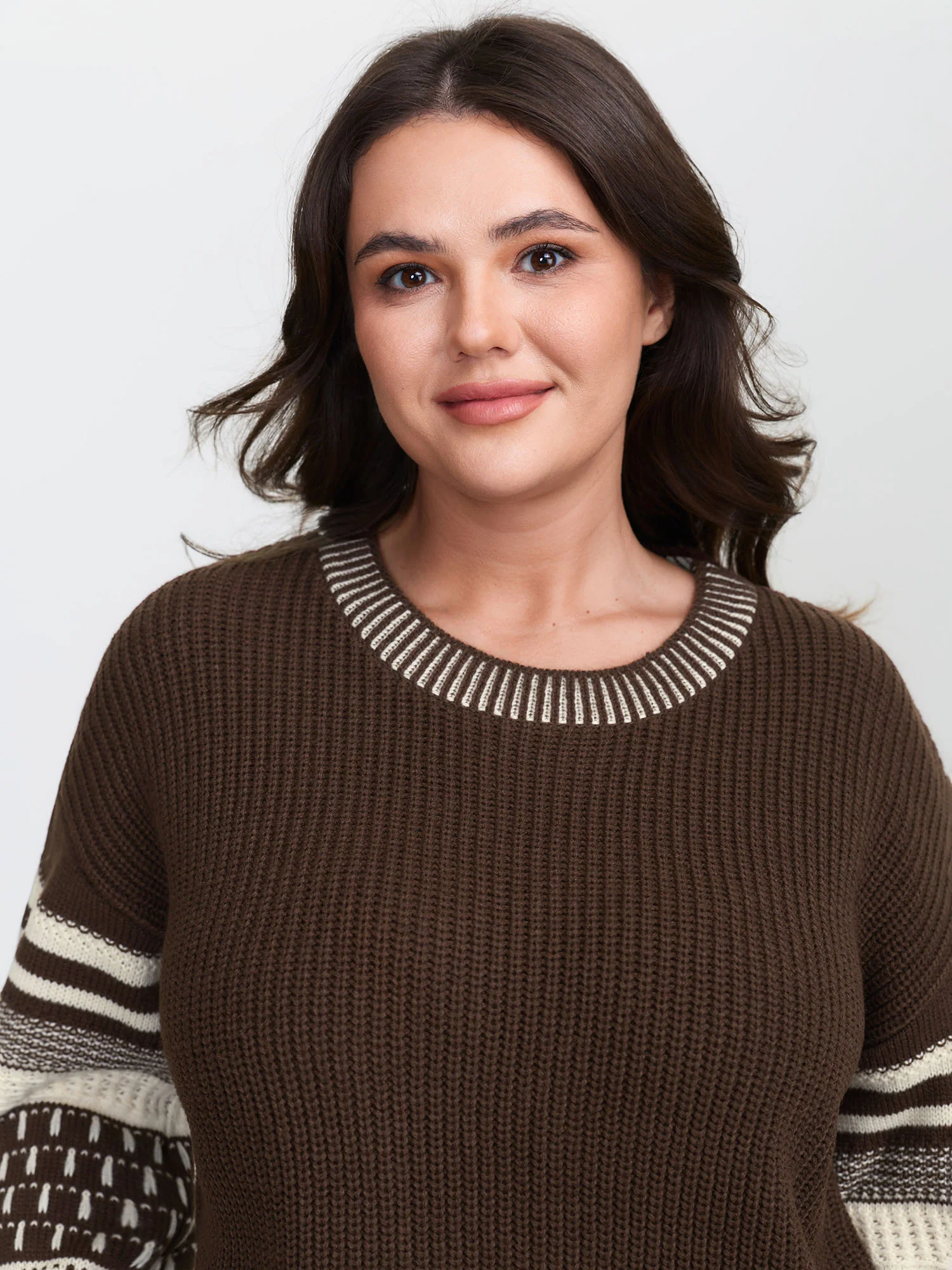 Geometric Stripe Sleeve Round Neck Pullover