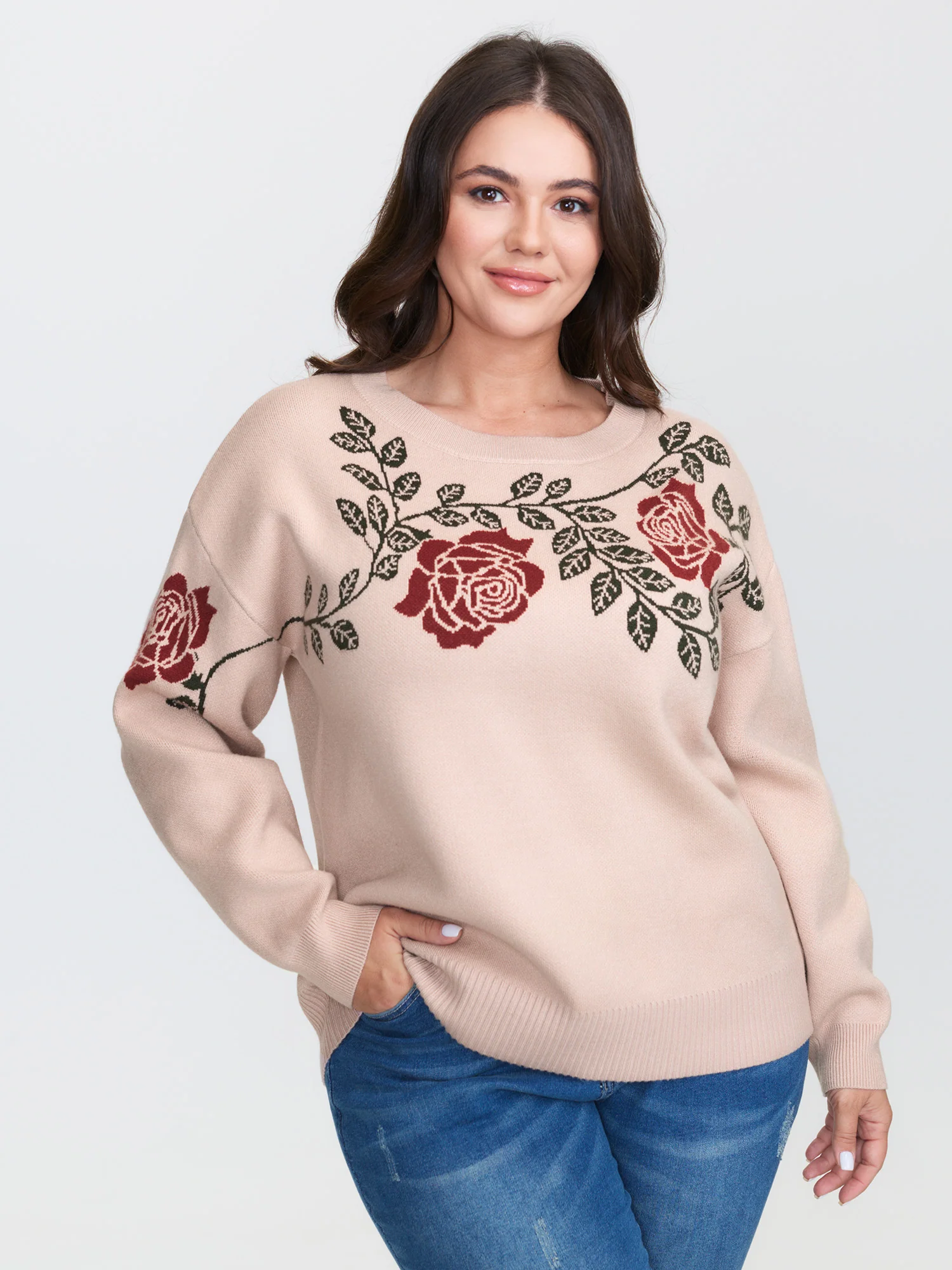 Supersoft Rosy Pattern Jacquard Pullover