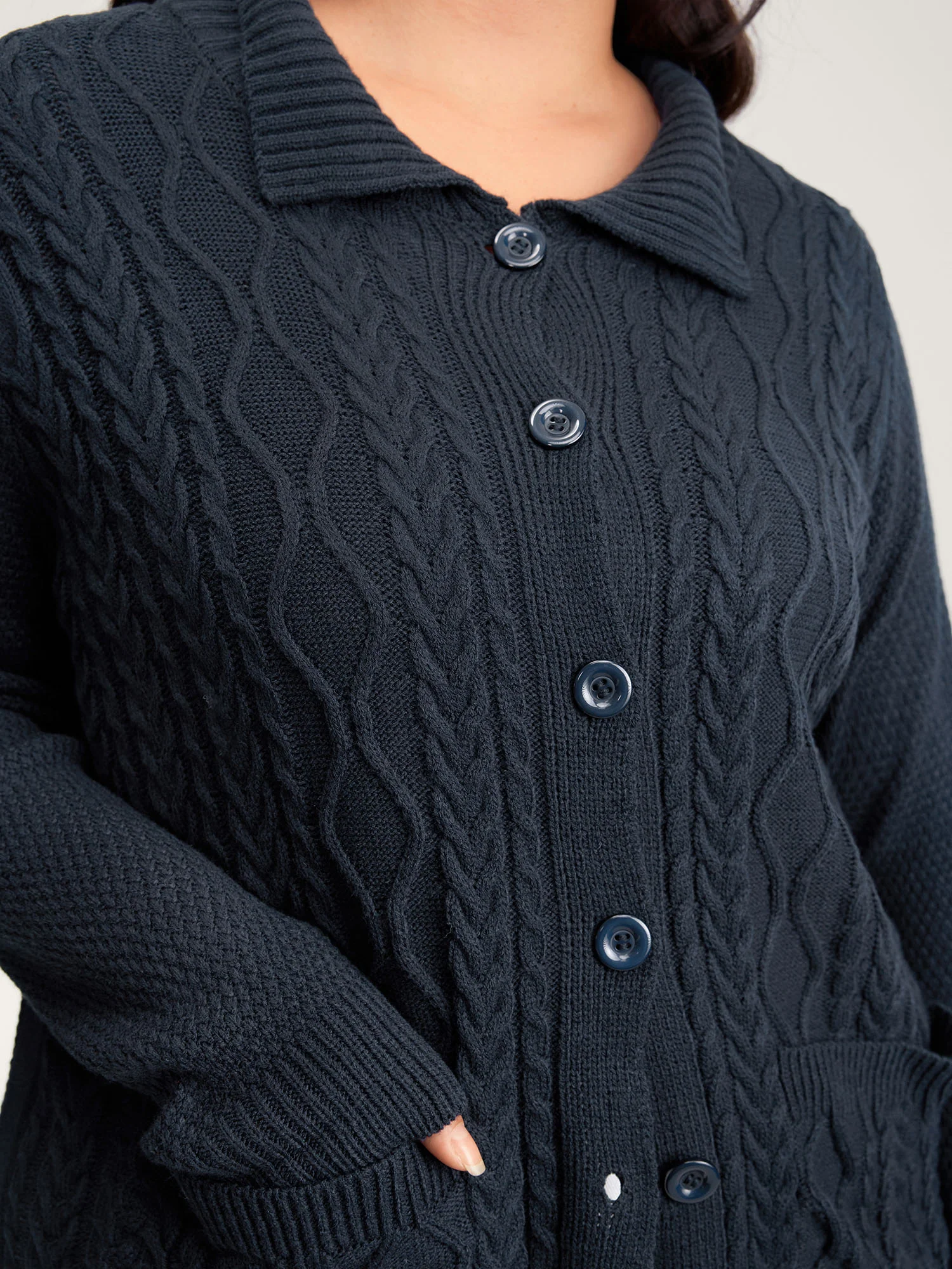 Mixed Texture Cable Stitch Pockets Knit Cardigan