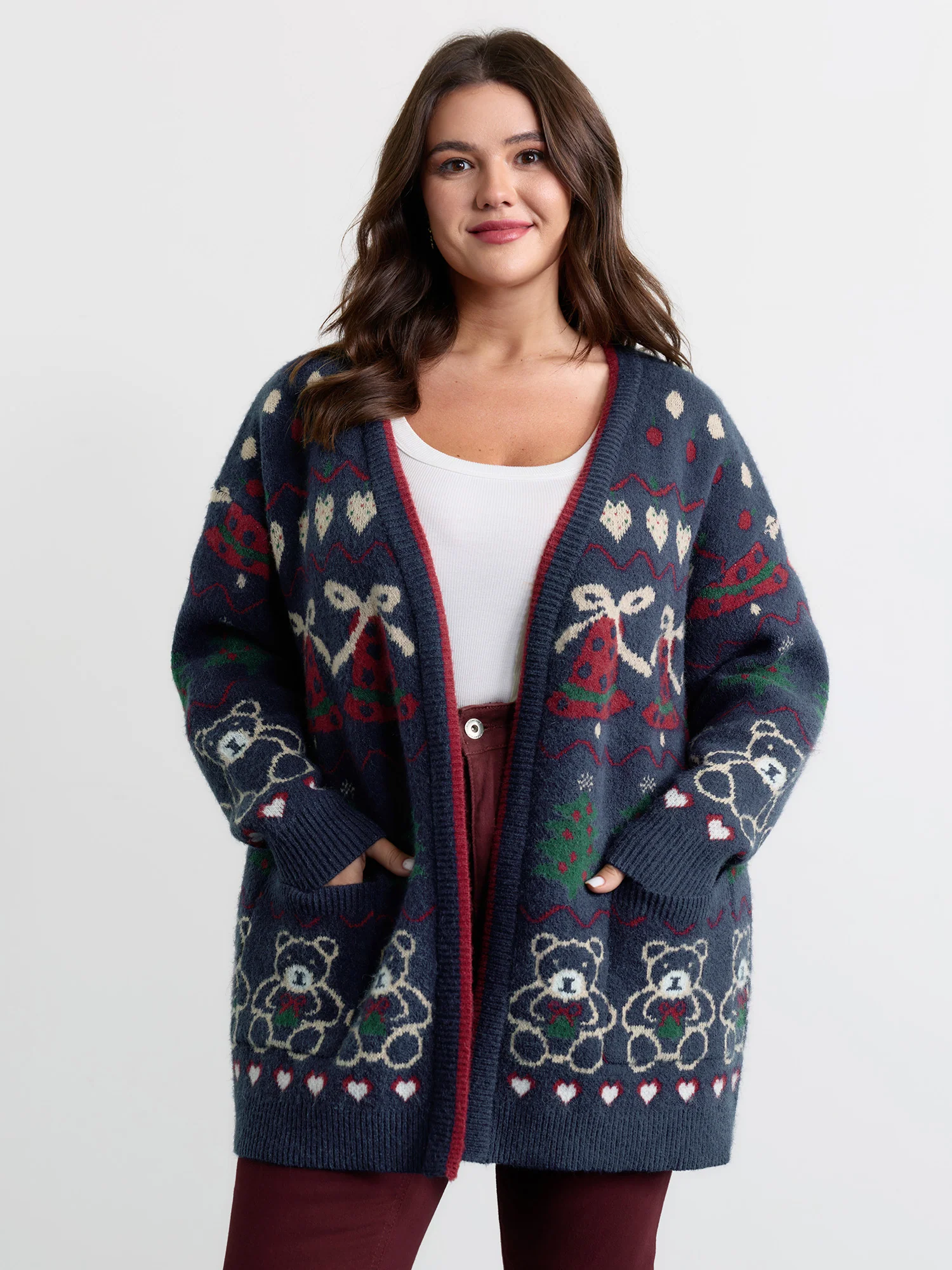 Supersoft Festive Pattern Jacquard Pockets Knit Cardigan