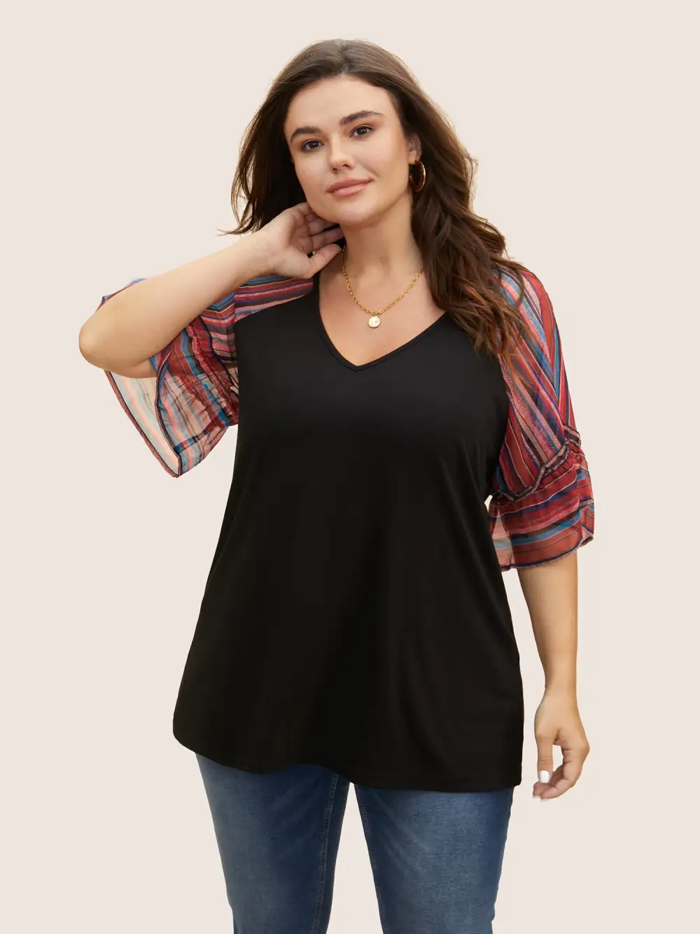 Boho Print Patchwork Raglan Sleeve T-Shirt