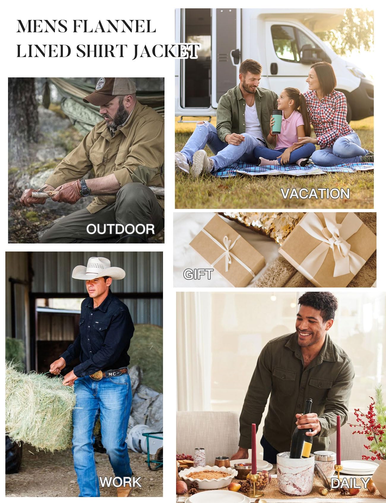 Men's Flannel Lined Shirt Jacket（8-pack）