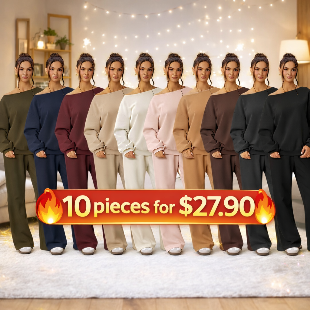 🔥HOT🔥Women's Winter Off-Shoulder Long-Sleeve Top and Wide-Leg Pants Set