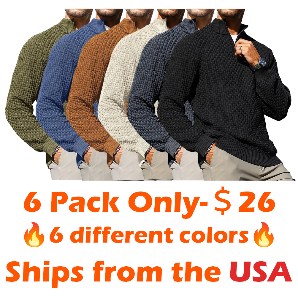 Men’s Cable Knit Quarter-Zip Sweater – Warm Turtleneck Pullover with Zip Collar – Perfect Layer for Cold Days