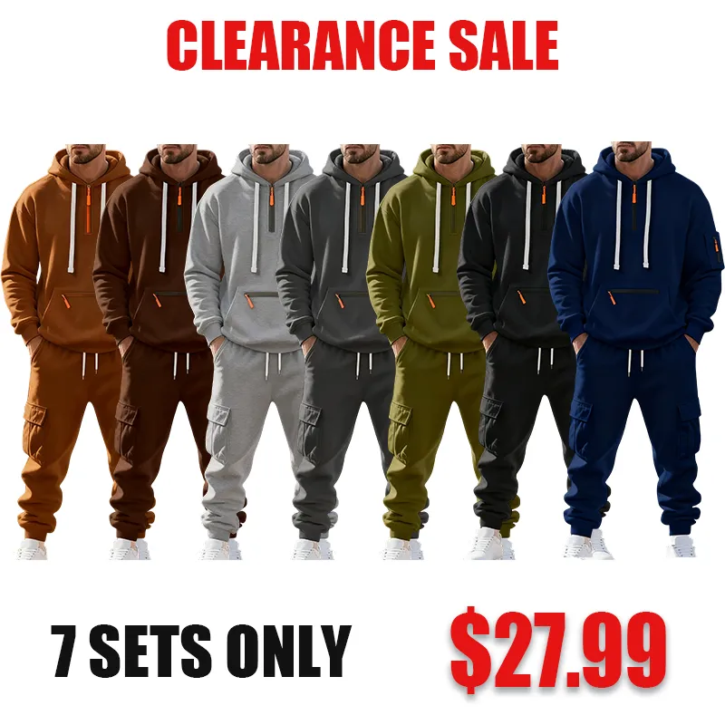 Christmas exclusive sale!Men Winter Fleece-Lined Set Warm Casual Workwear Outfit with Multi-Pocket Jacket & Pants