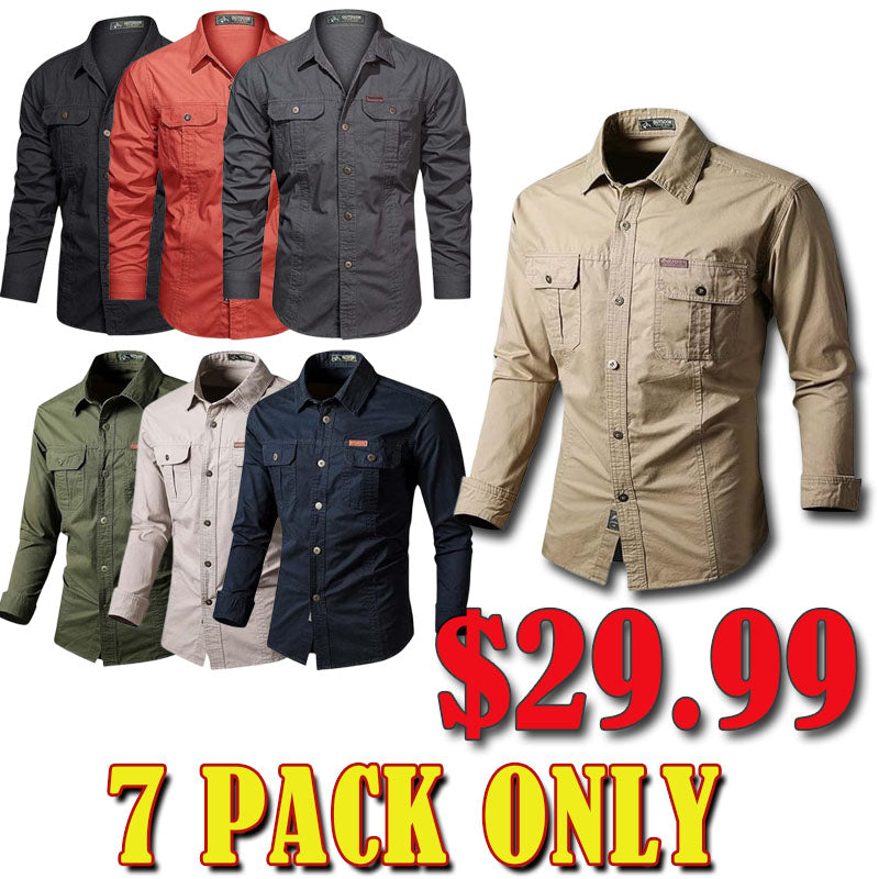 Military Cargo Shirts Men Spring Autumn Cotton Casual Slim Fit Tops Outdoor Long Sleeve Tactical Shirt