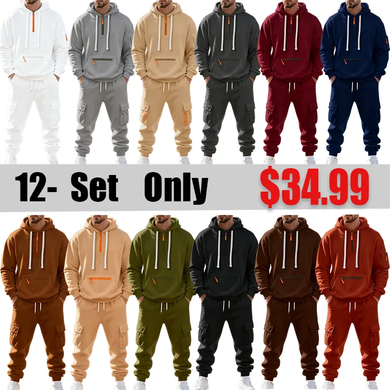 Christmas exclusive sale!Men Winter Fleece-Lined Set Warm Casual Workwear Outfit with Multi-Pocket Jacket & Pants