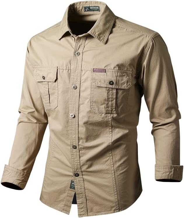 Military Cargo Shirts Men Spring Autumn Cotton Casual Slim Fit Tops Outdoor Long Sleeve Tactical Shirt