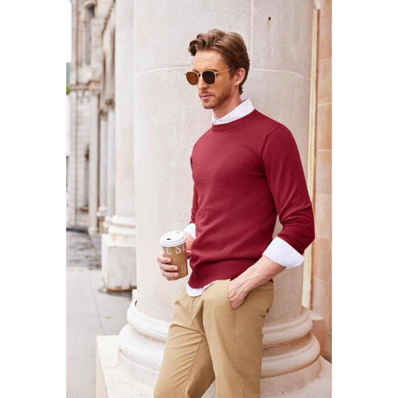 Luigi Men's Crew Neck Sweater, Slim Fit Lightweight Knitted Pullover for Fall & Winter