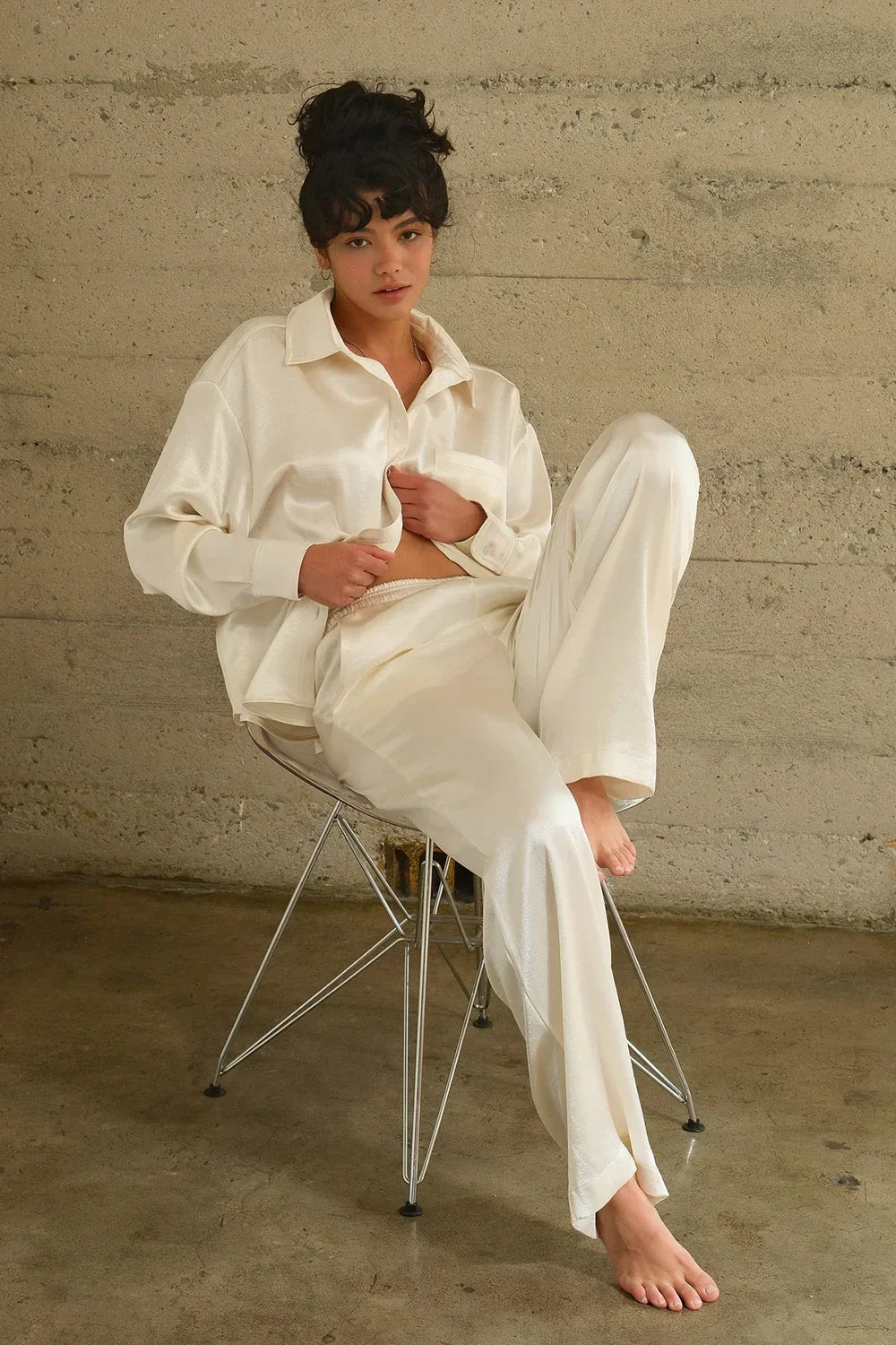 Luxurious Satin Button Down Flowy Love Pajama Loungewear Set