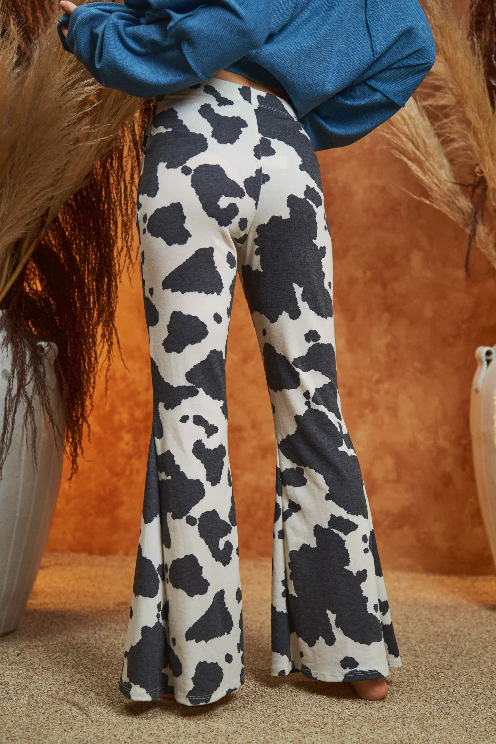 Plus Size Western Cow Print High Waist Flare Leg Pants