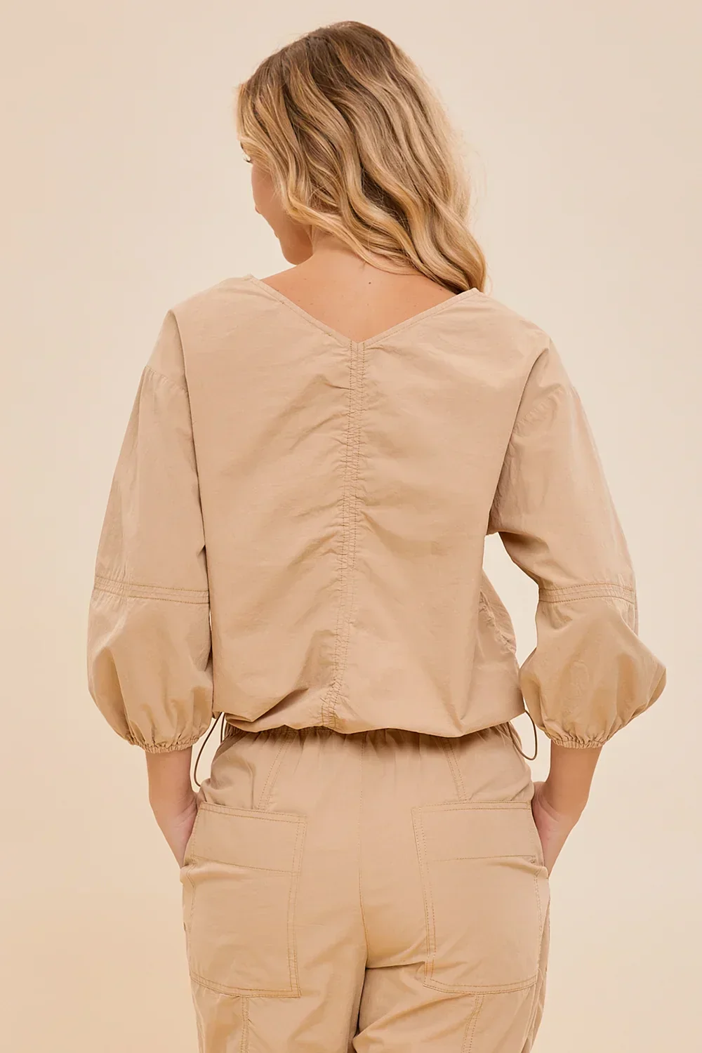 Safari Cotton Chic Utility Coord Balloon Sleeve Top & Cargo Pants Set