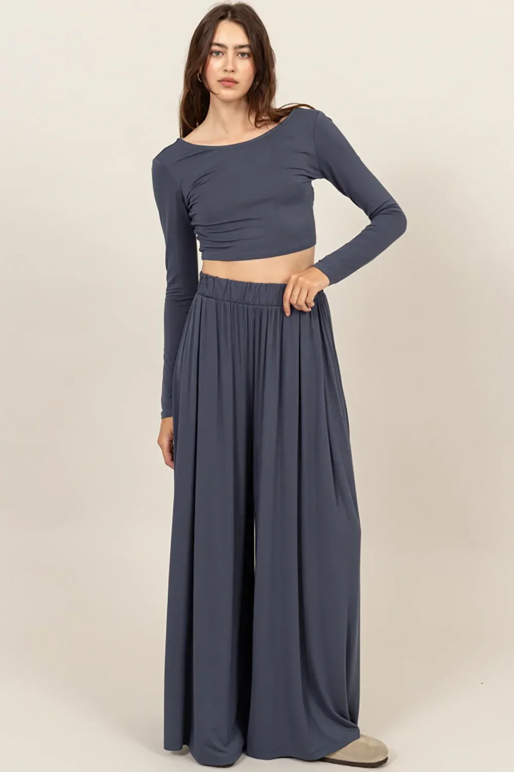 Long Sleeve Crop Top & Extra Wide Maxi Pants Set
