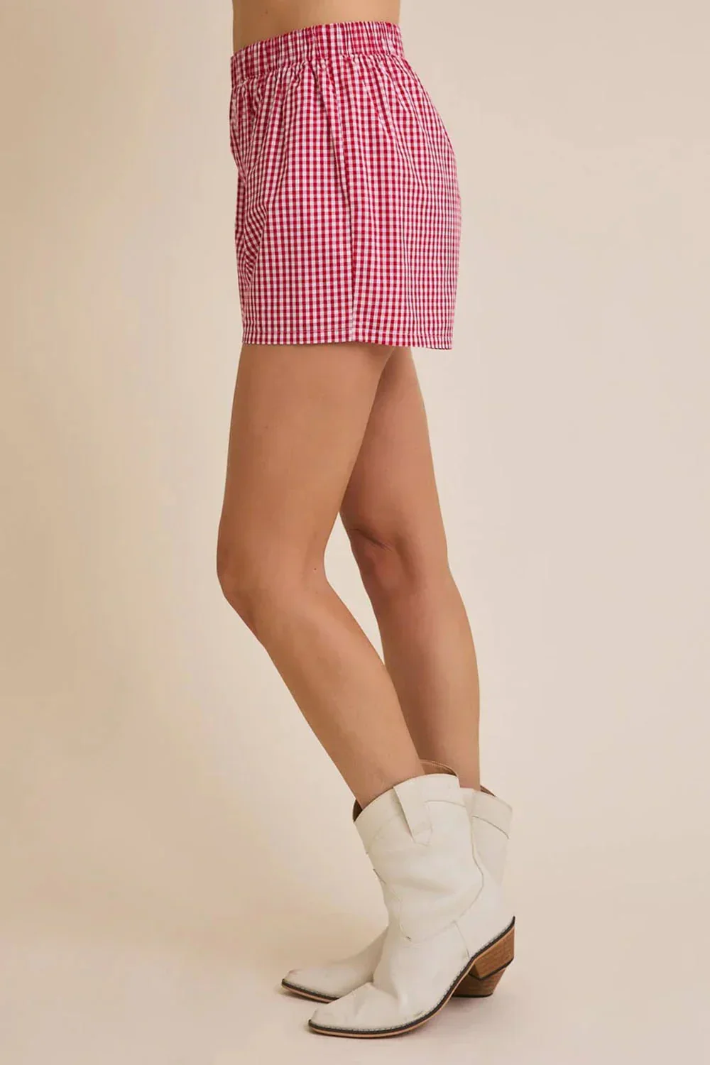 Plus Size Red Gingham Plaid Print Cotton Boxer Shorts - Vintage-Inspired Summer Comfort