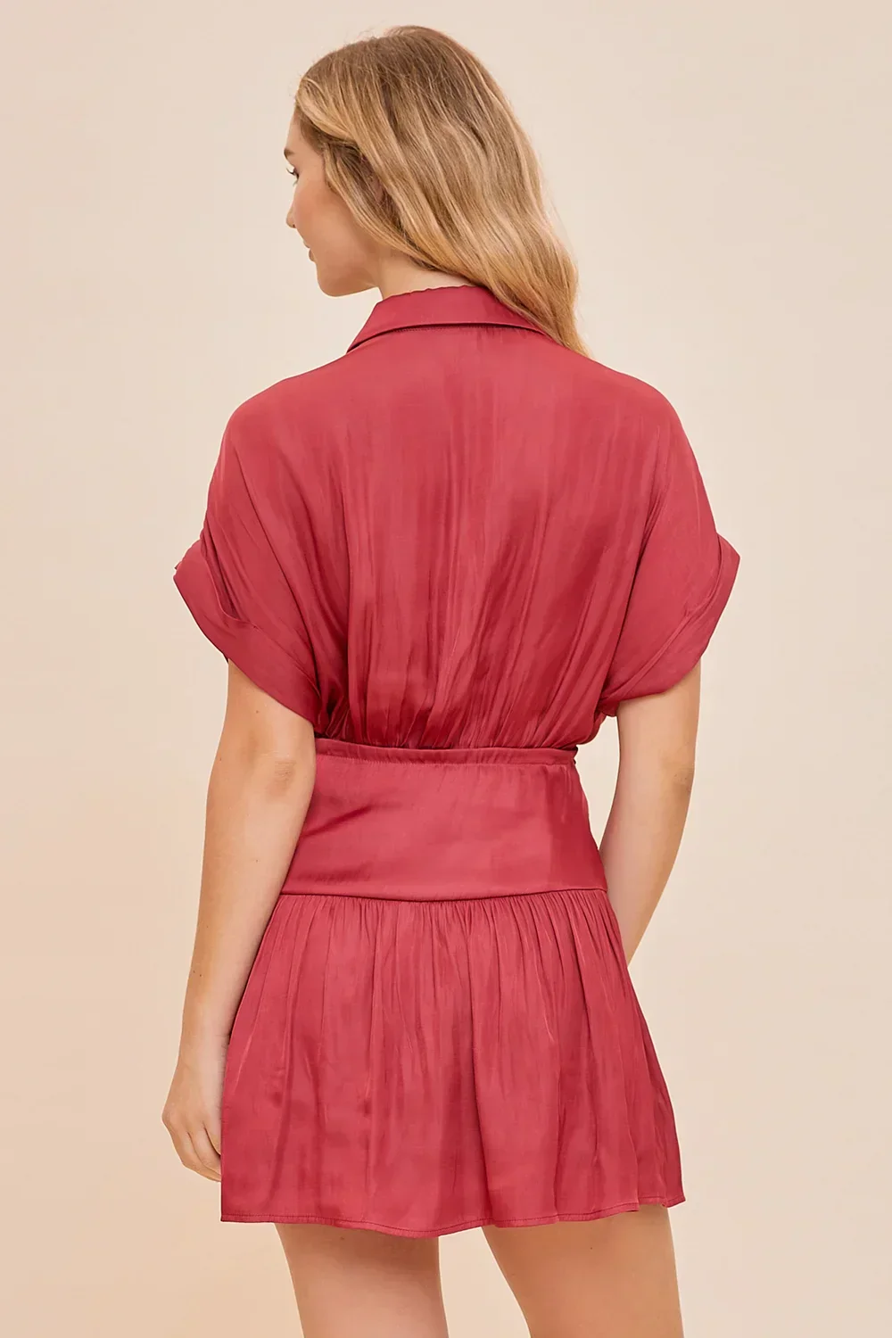 Silky Sunset Ruched Wrap Gathered Waist Mini Dress