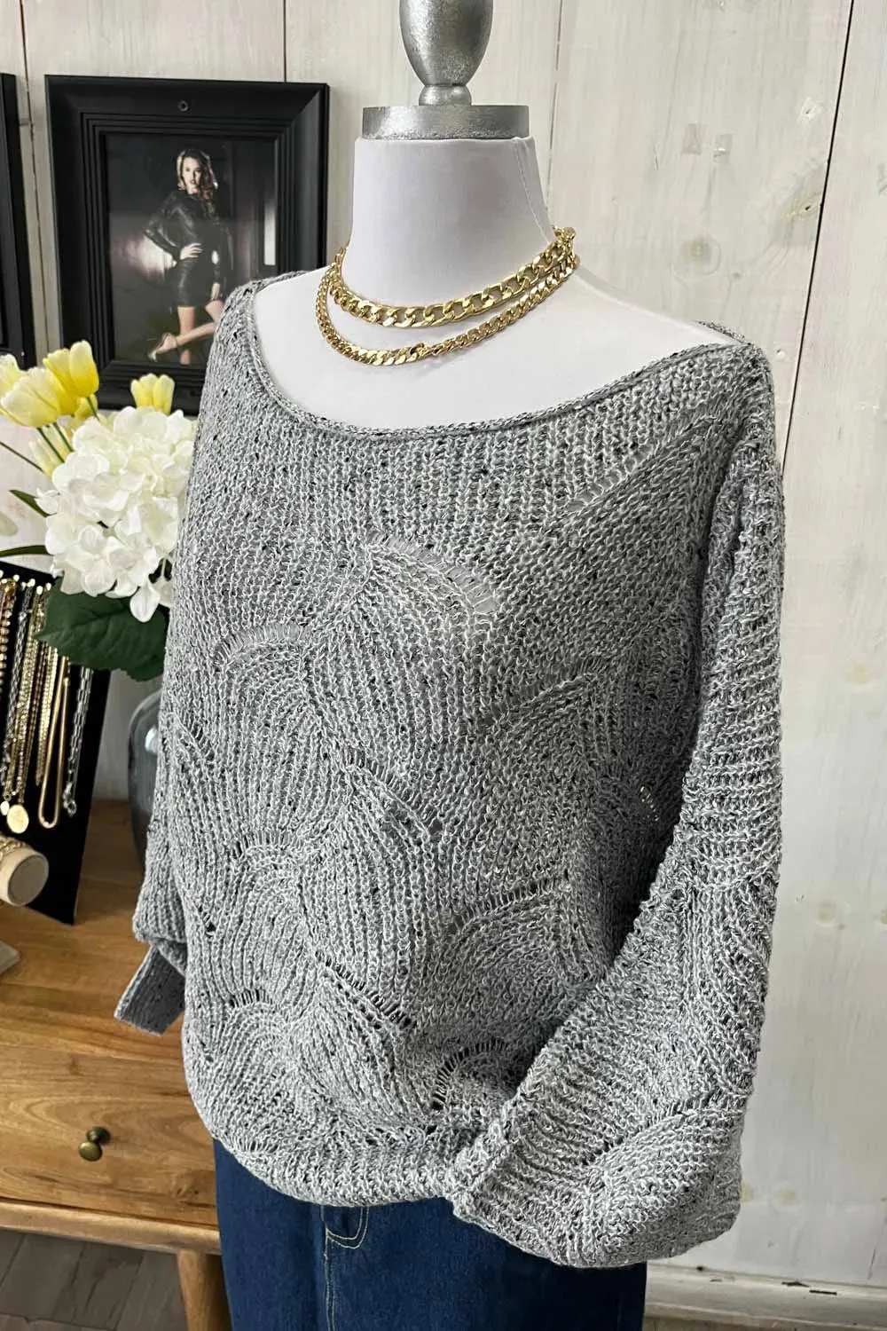 Cable Knit Boat Neck Oversized Pullover Cozy Sweater