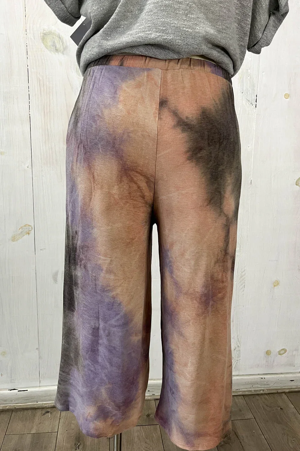 Plus Size Tie Dye Wide Leg Cropped Drawstring Lounge Pants