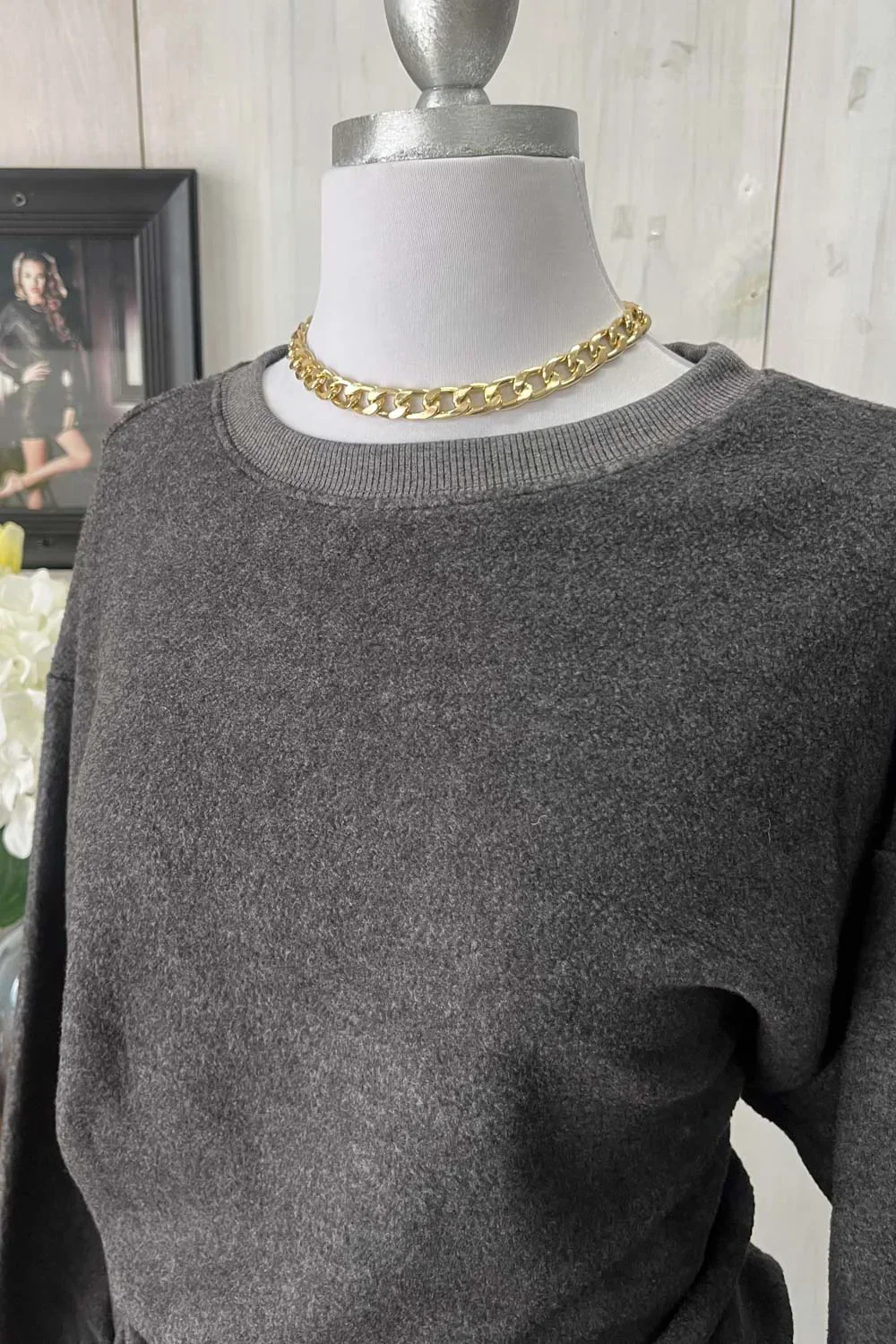 Oversized Ultra Soft Long Sleeve Crew Neck Fleece Sweatshirt