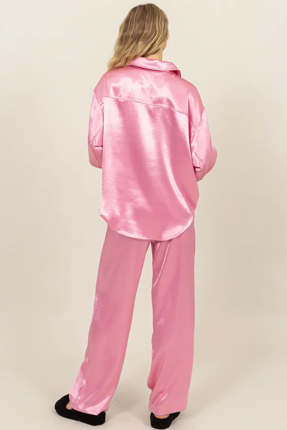 Luxurious Satin Button Down Flowy Love Pajama Loungewear Set