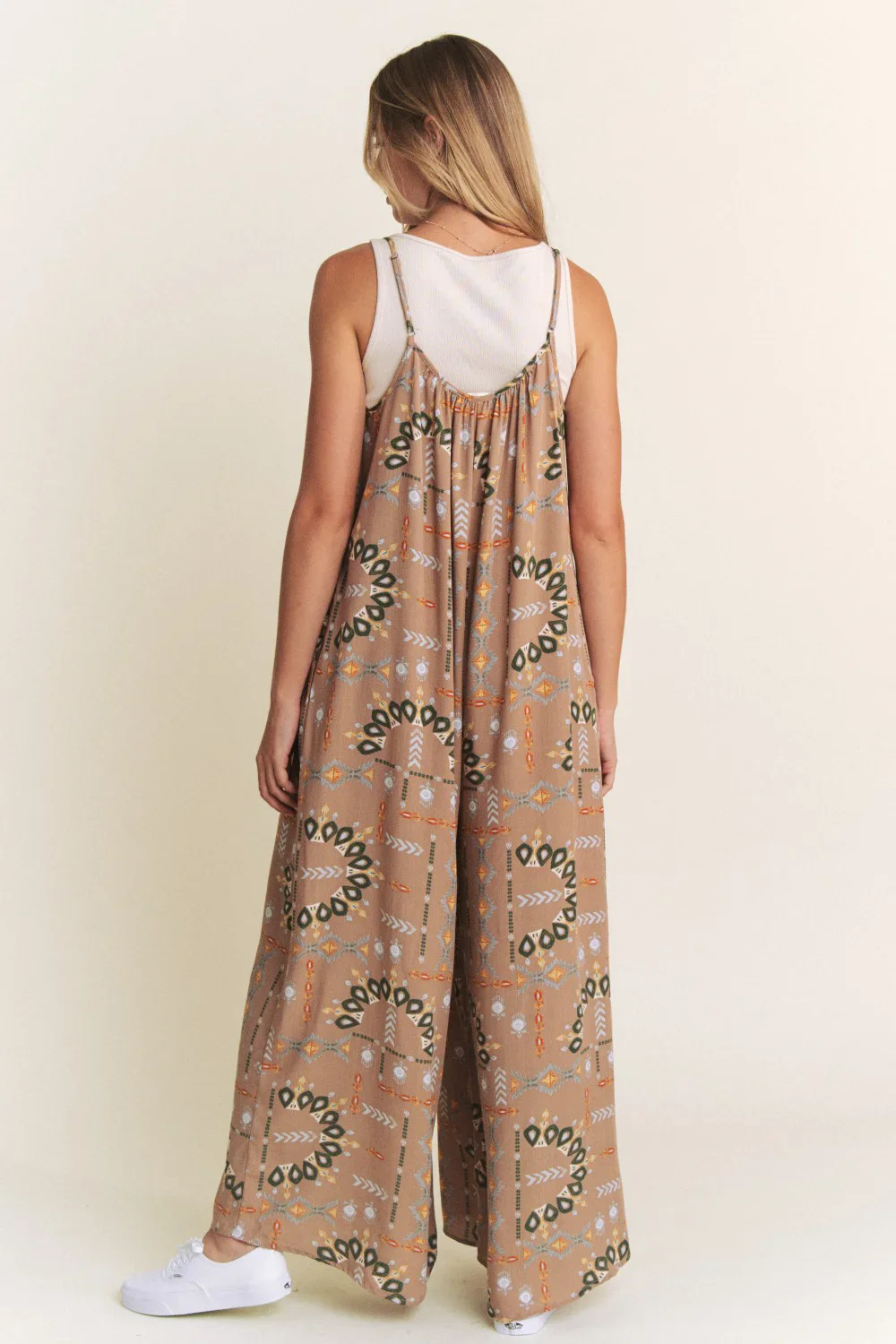 Plus Size Boho Aztec Print Wide Leg Boutique Trendy Sleeveless Jumpsuit