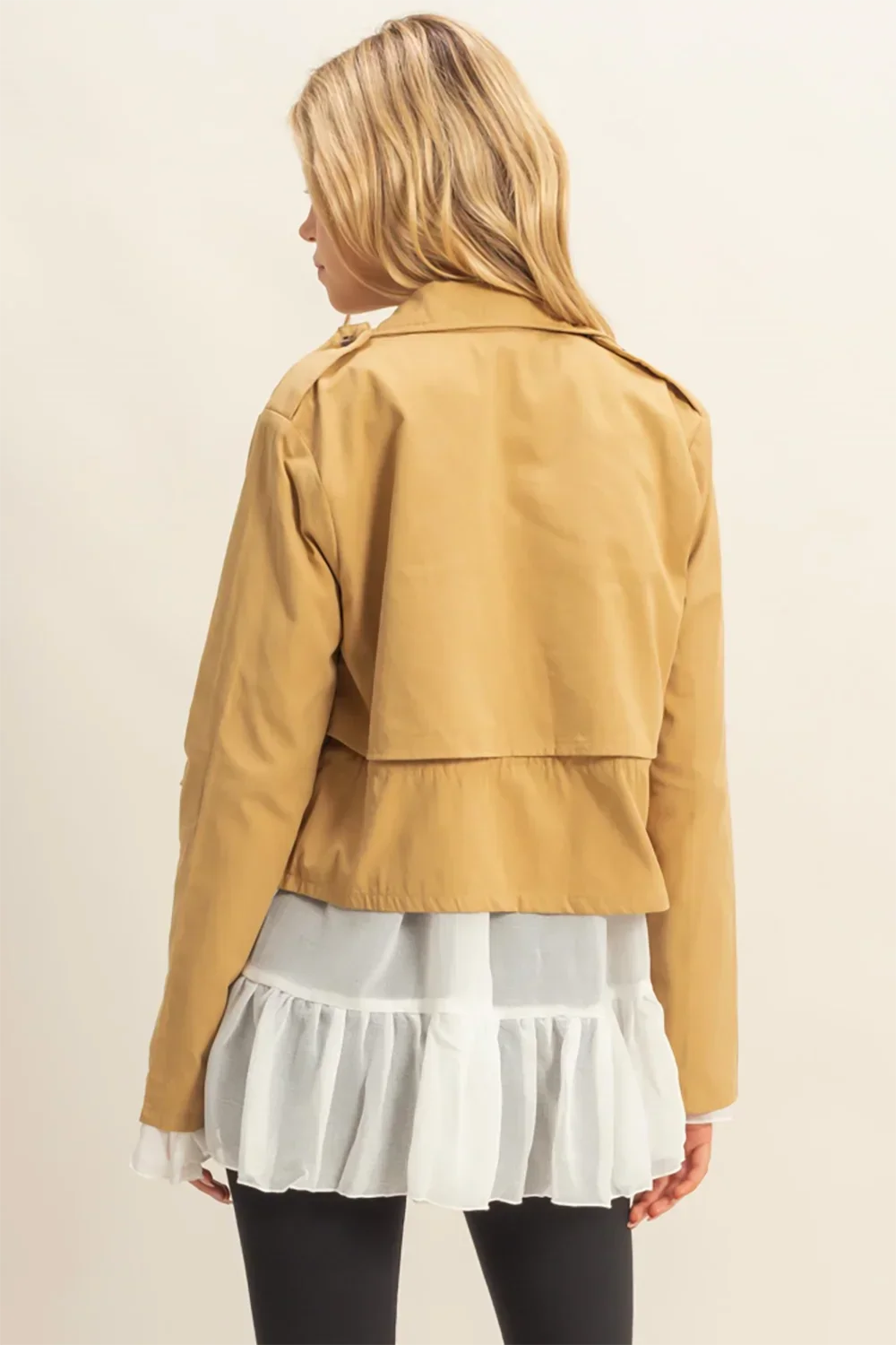 Cropped Double Breasted Trench Coat Khaki Belted Fall Jacket