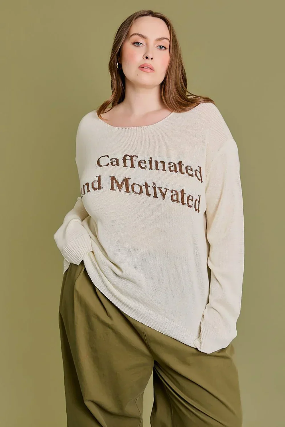 Plus Size Caffeinated and Motivated Knit Pullover Sweater