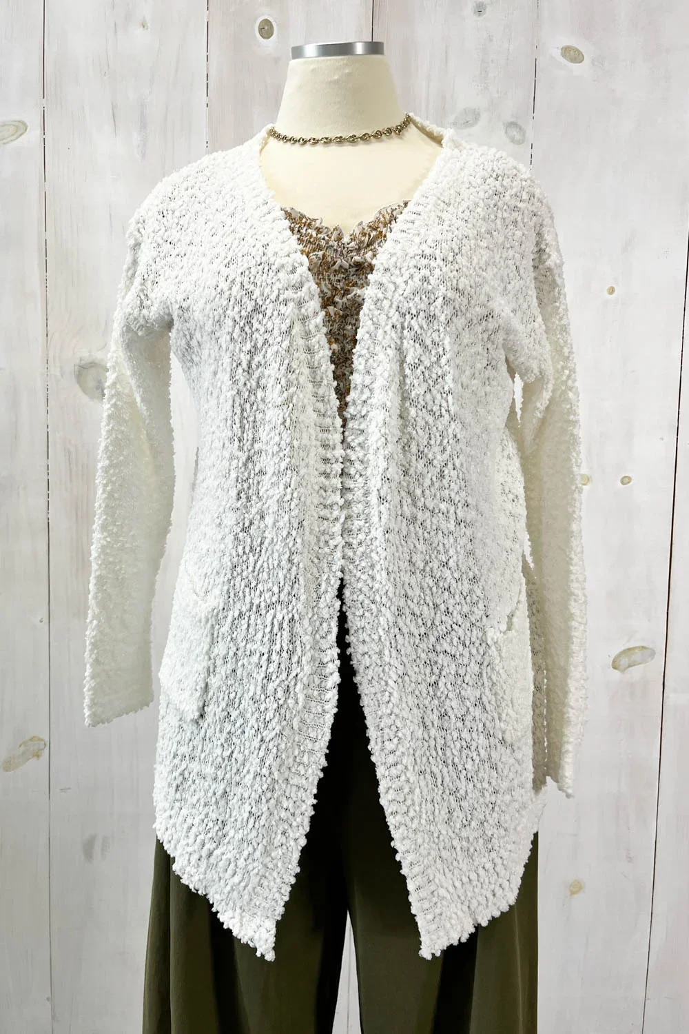 Plus Size Long Sleeve Popcorn Pattern Lightweight Open Cardigan