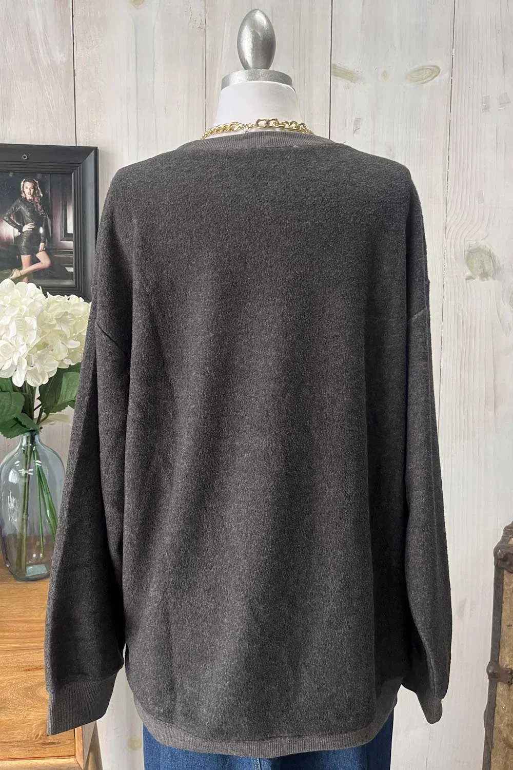 Oversized Ultra Soft Long Sleeve Crew Neck Fleece Sweatshirt