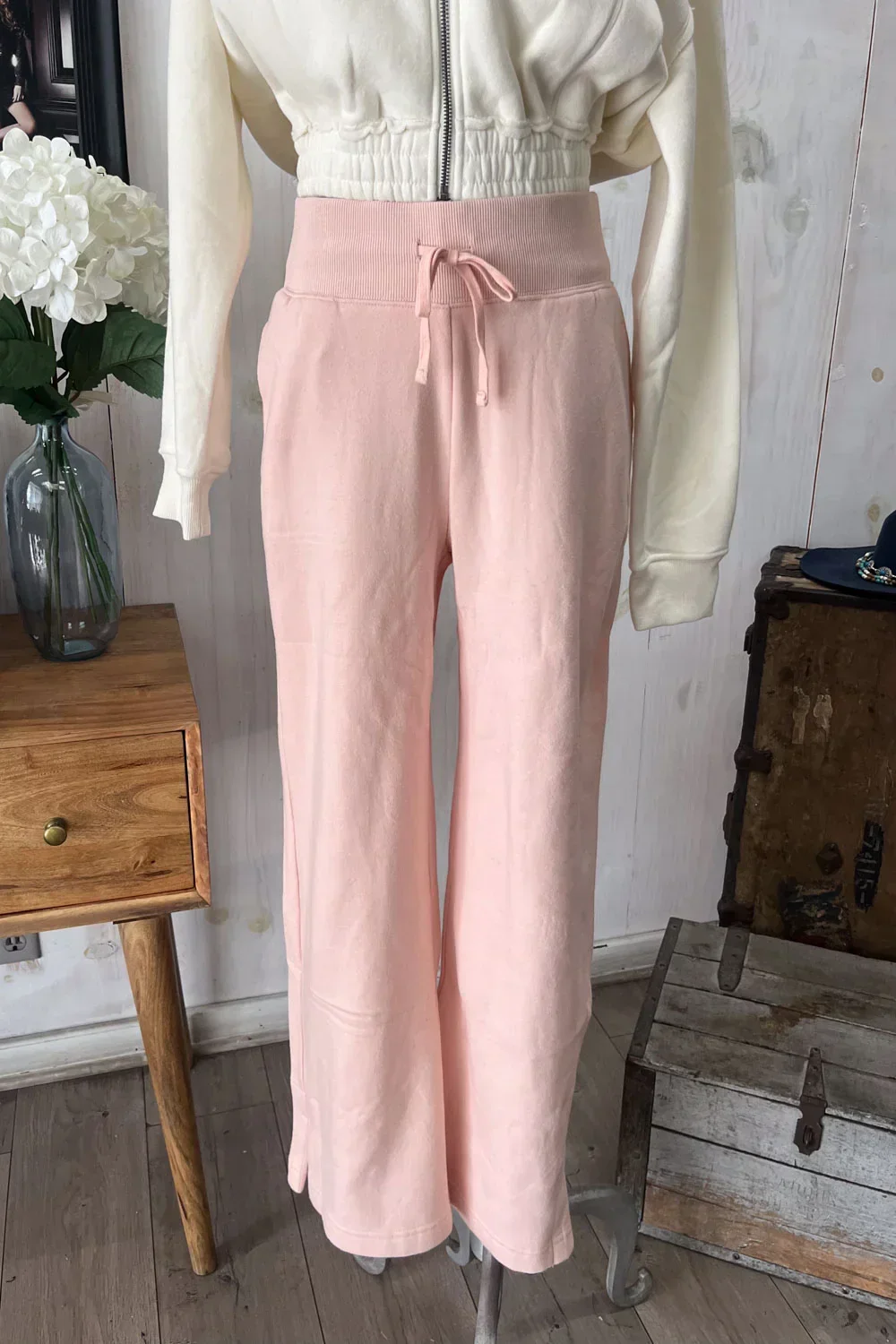 Wide Leg Drawstring Soft Side Slit Lounge Pants Sweatpants