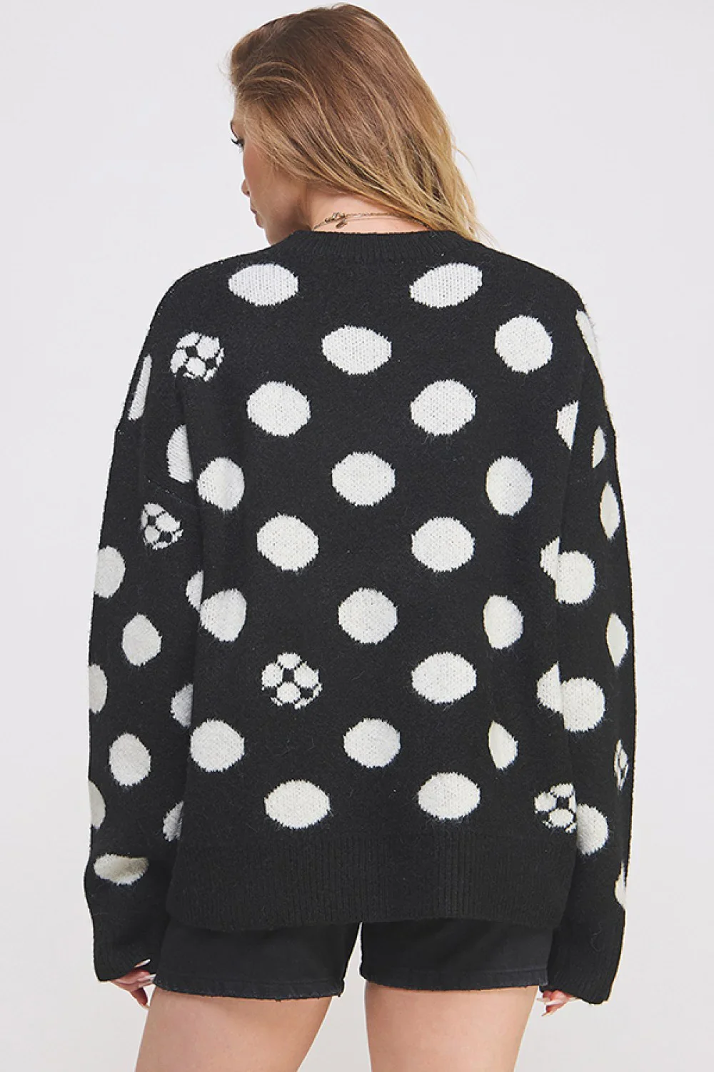 Plus Size Polka Dot Soccer Ball Crew Neck Cozy Casual Pullover Sweater