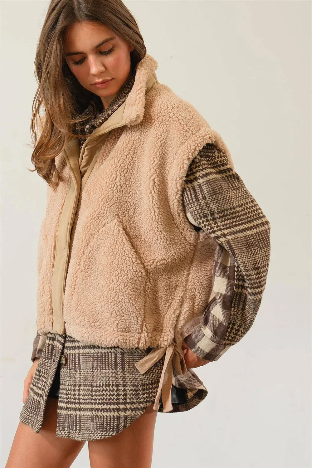 Cozy Beige Sherpa Fleece Teddy Bear Oversized Neutral Layering Vest